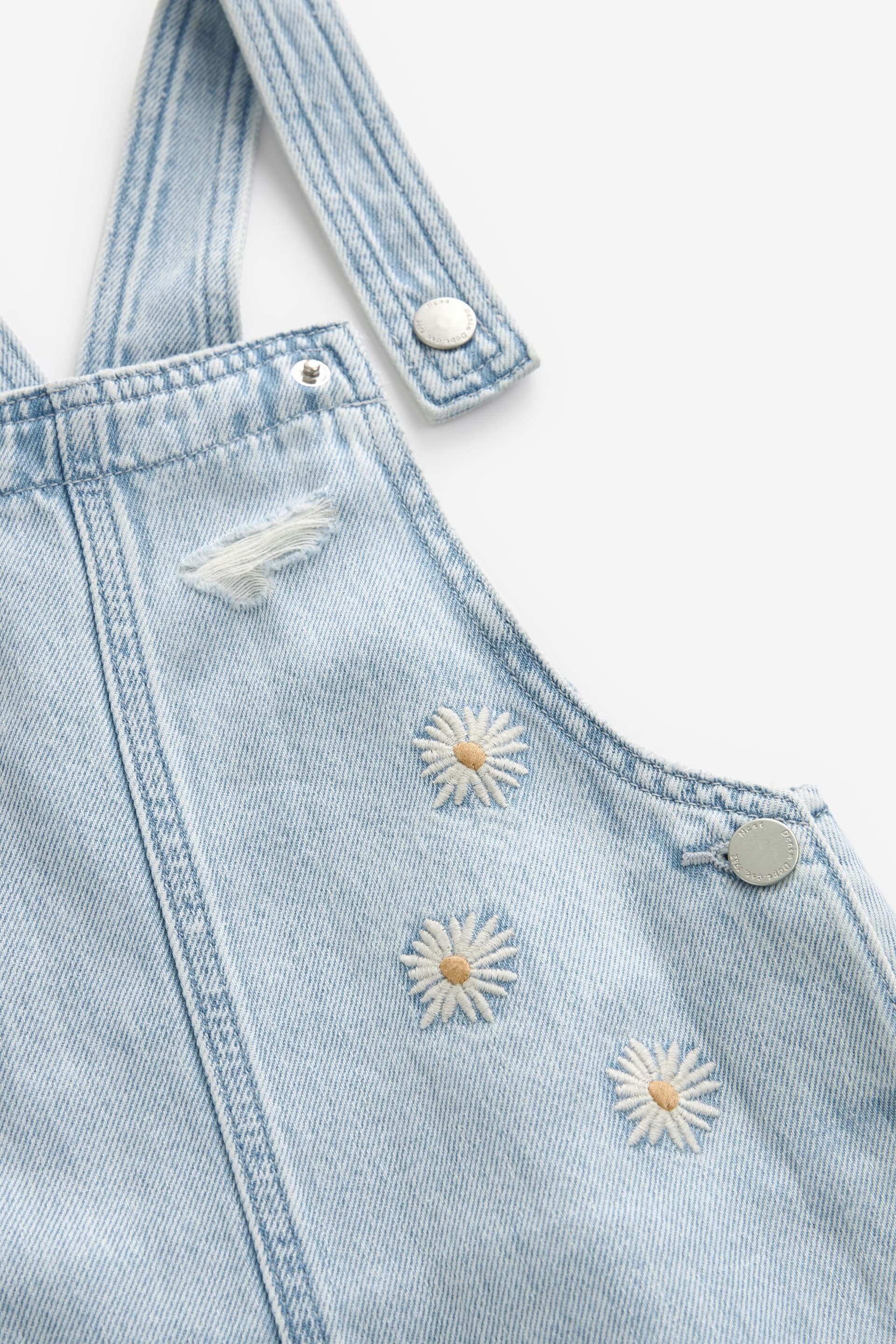 Light Blue Denim Daisy Embroidered Dungarees (3-16yrs) - Image 8 of 8