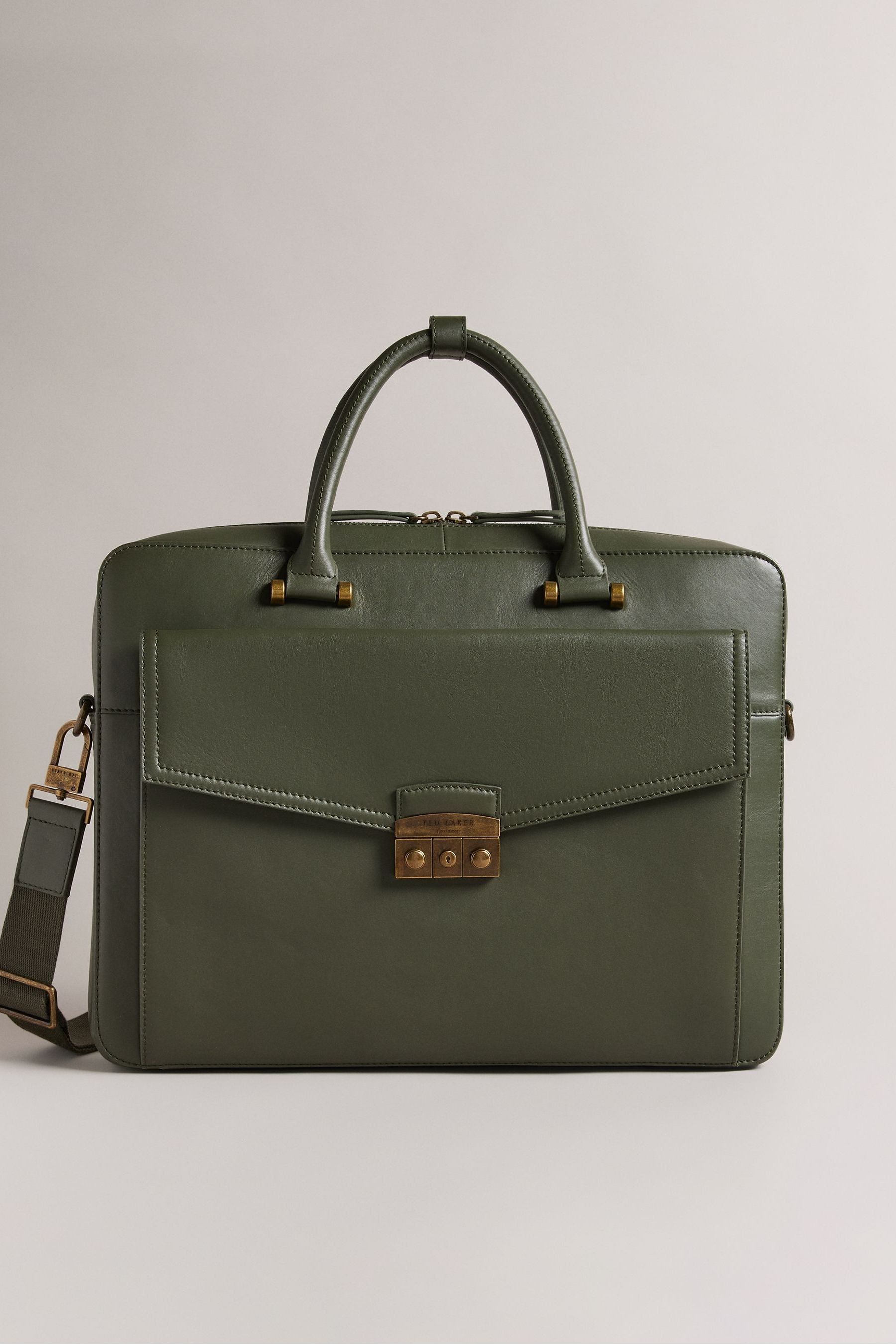 Buy Ted Baker Green Kalbe Trunk Lock Leather Document Bag from Next Ireland
