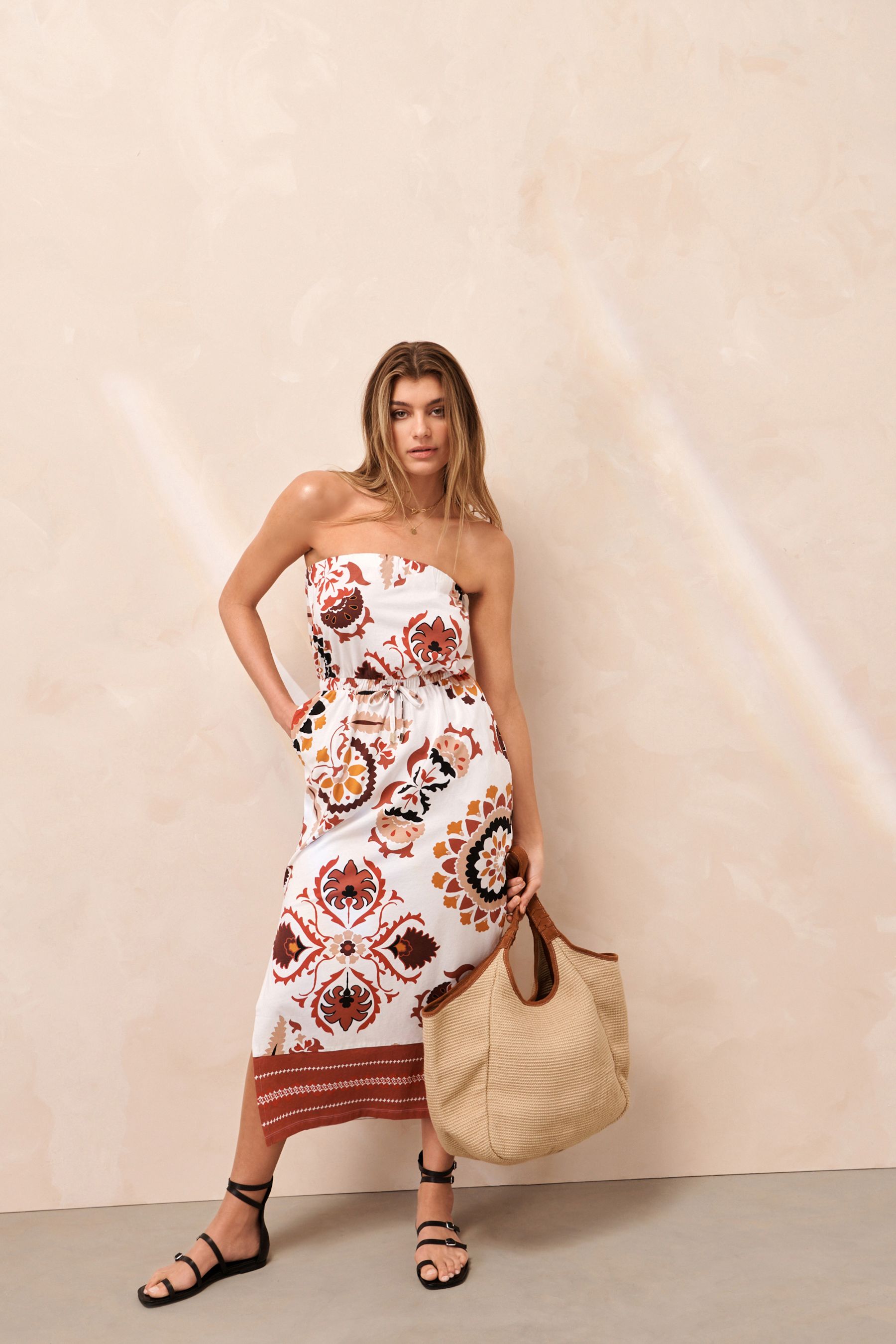 Buy Red Paisley Bandeau Midi Dress from Next Luxembourg