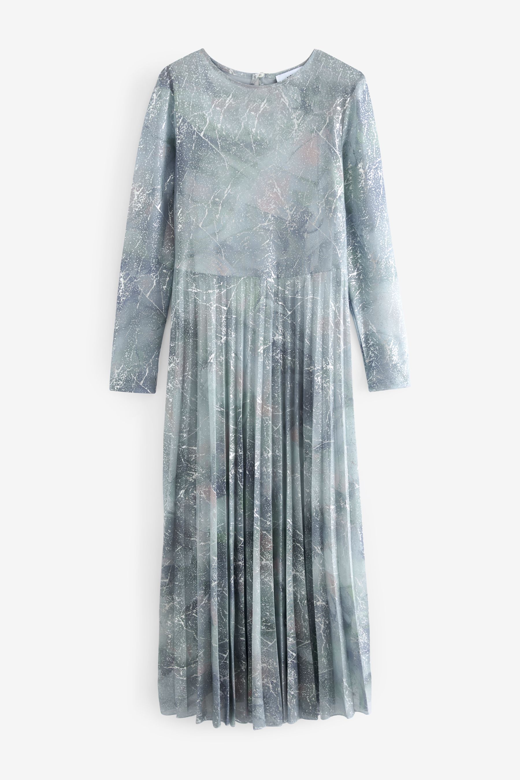Buy Pale Blue Long Sleeve Foil Pleated Midi Dress from Next Luxembourg
