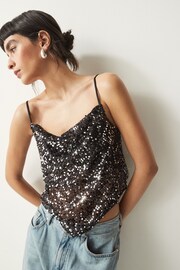 Black Sequin Scarf Cami Top - Image 1 of 7