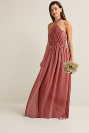 Rose Pink Mesh Multiway Bridesmaid Wedding Maxi Dress - Image 1 of 10