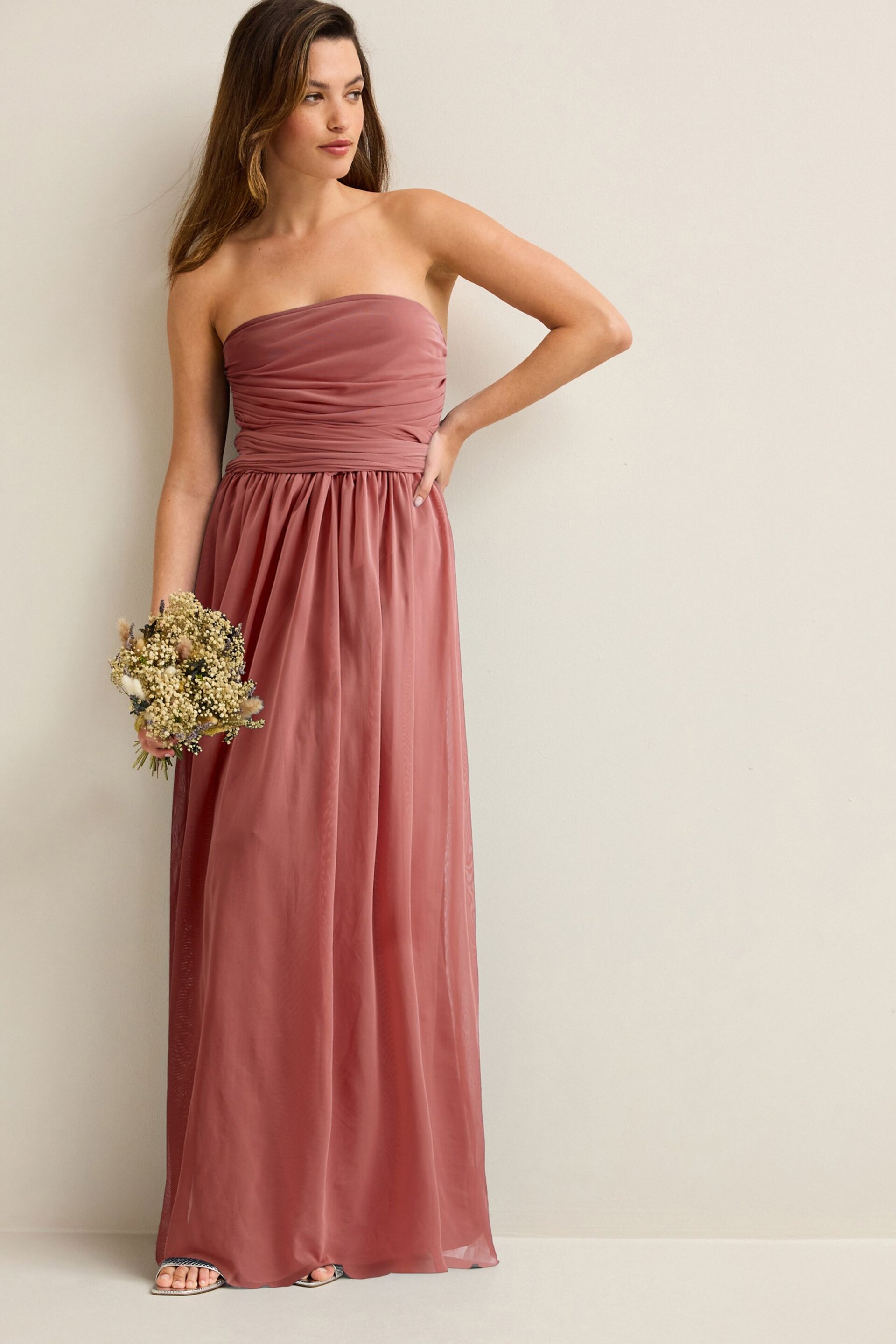 Rose Pink Mesh Multiway Bridesmaid Wedding Maxi Dress - Image 3 of 10