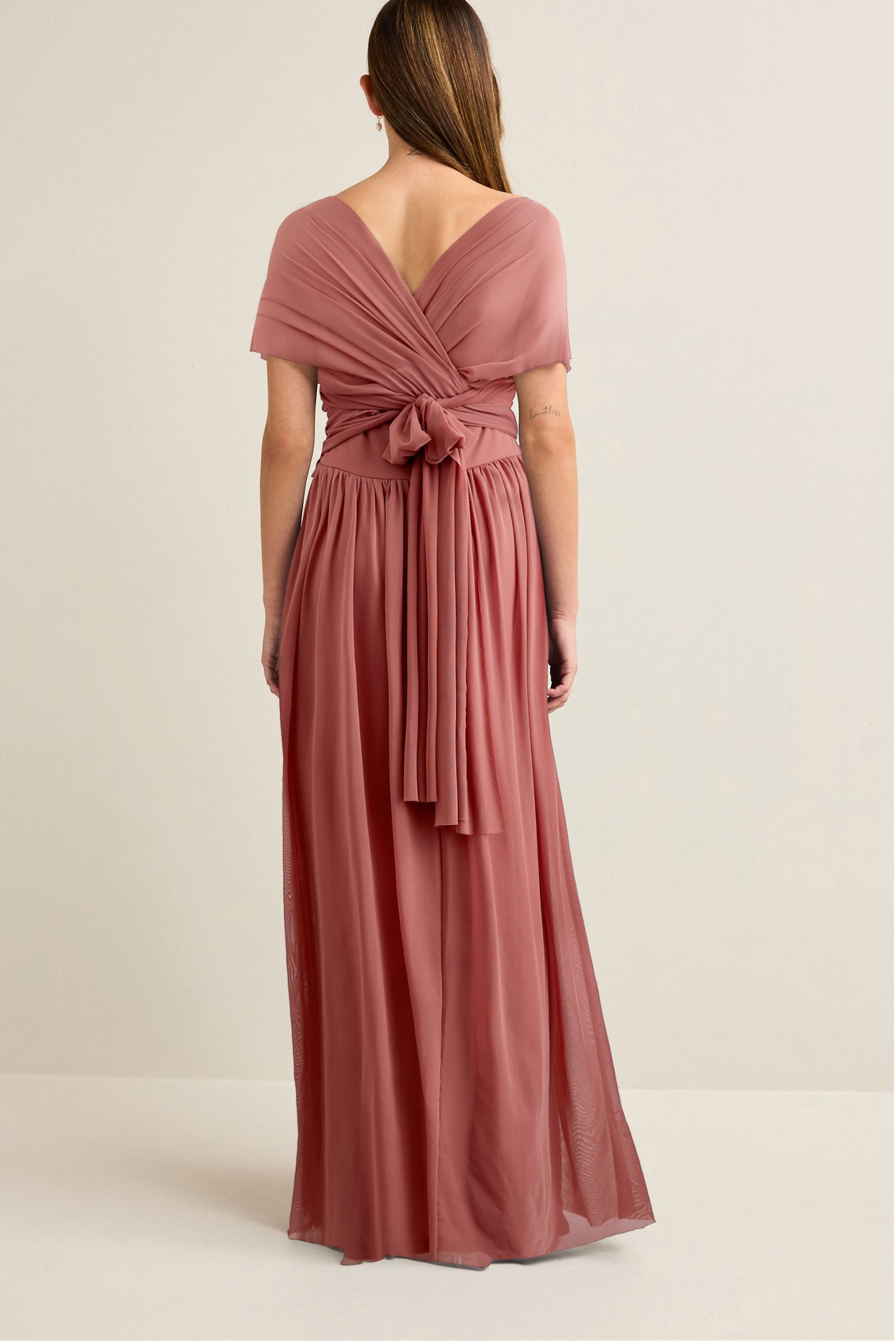 Rose Pink Mesh Multiway Bridesmaid Wedding Maxi Dress