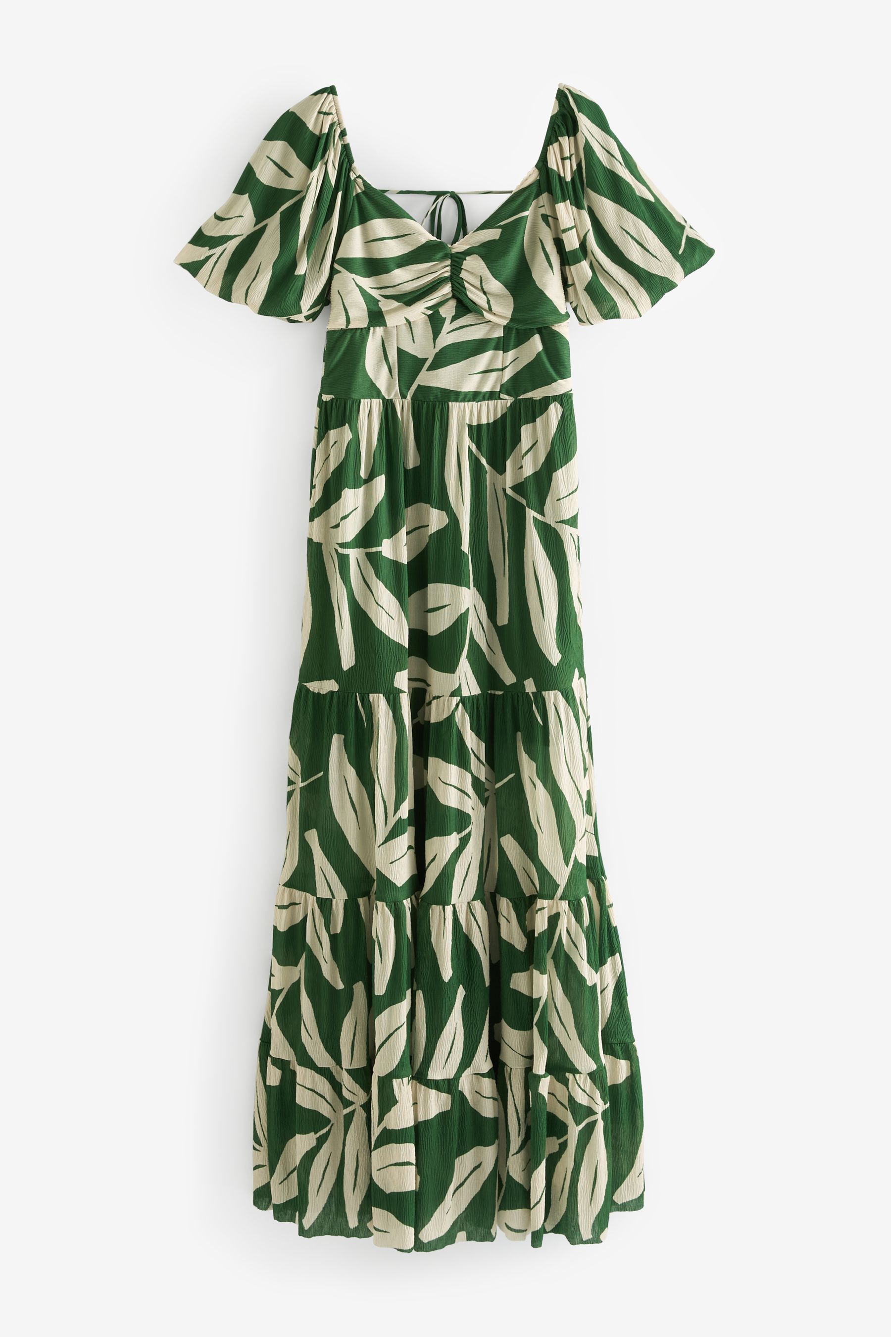 Buy Green and White Leaf Print Short Sleeve Ocassion Maxi Dress from Next Luxembourg