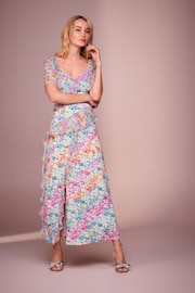 Multi Floral Print Square Neck Ruffle Midi Dress - Image 3 of 6