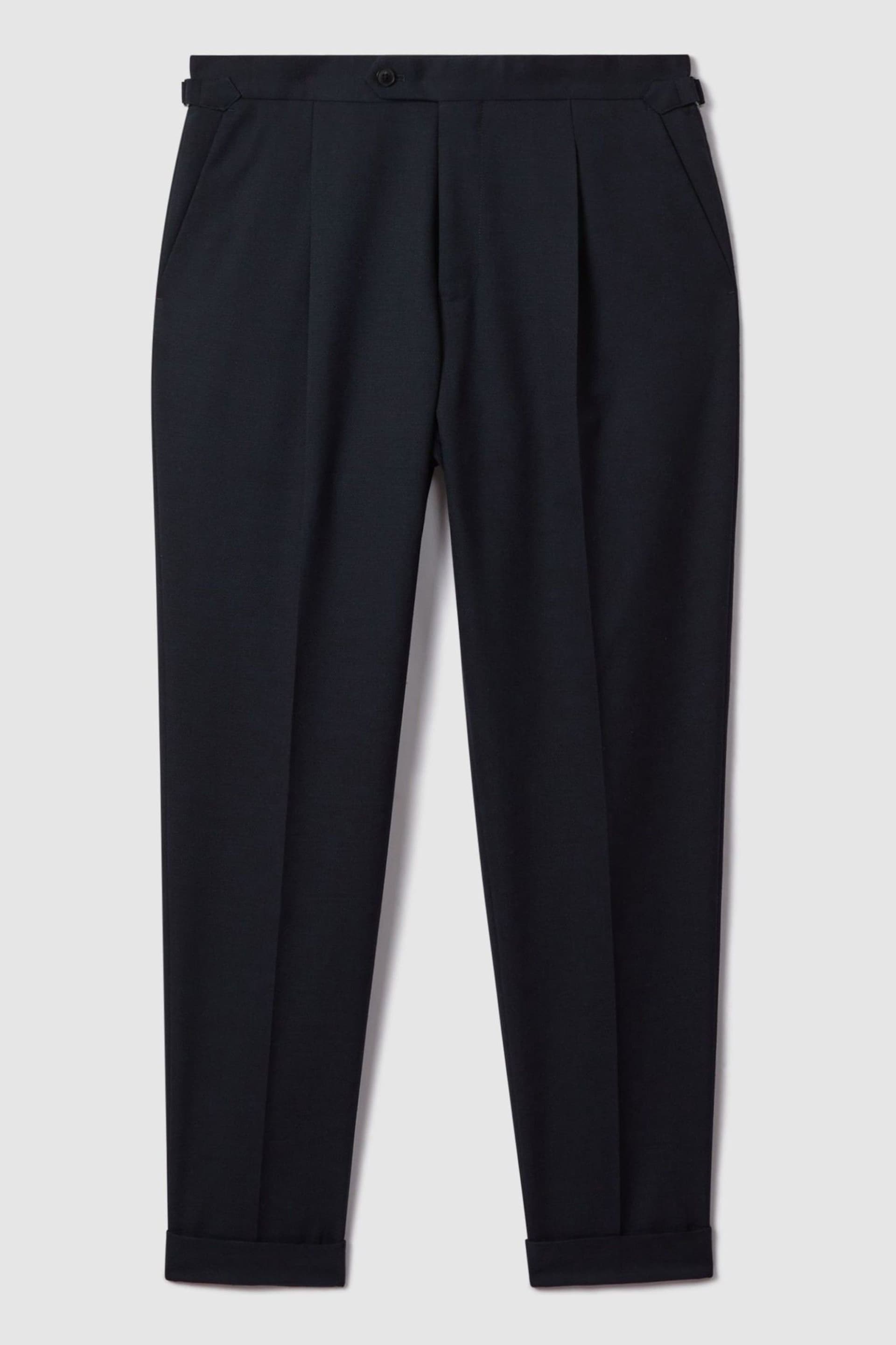 Reiss Navy Valentine Slim Fit Wool Blend Trousers with Turn-Ups - Image 2 of 5