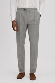 Reiss Soft Grey Valentine Slim Fit Wool Blend Trousers with Turn-Ups - Image 1 of 5