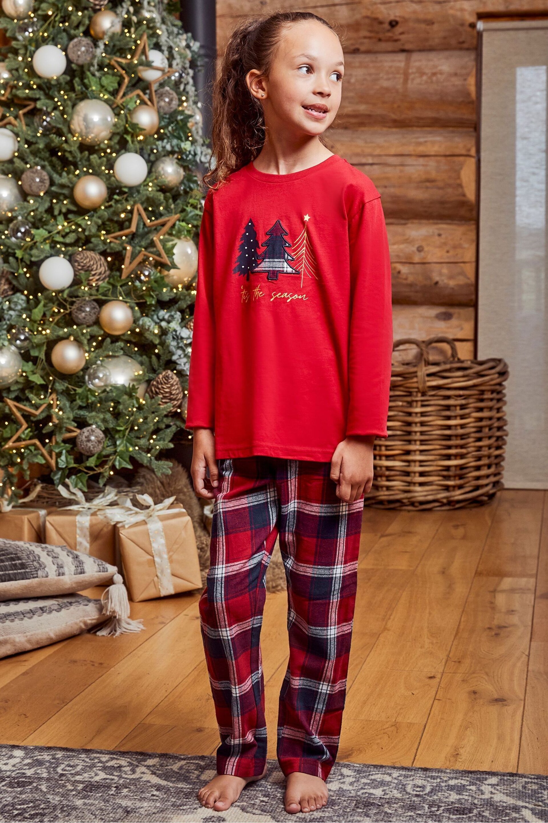 Threadboys Red Cotton Long Sleeve Christmas Pyjama Set - Image 4 of 5