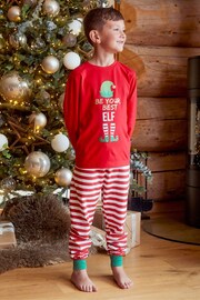 Threadboys Red Elf Cotton Long Sleeve Christmas Pyjama Set - Image 2 of 4