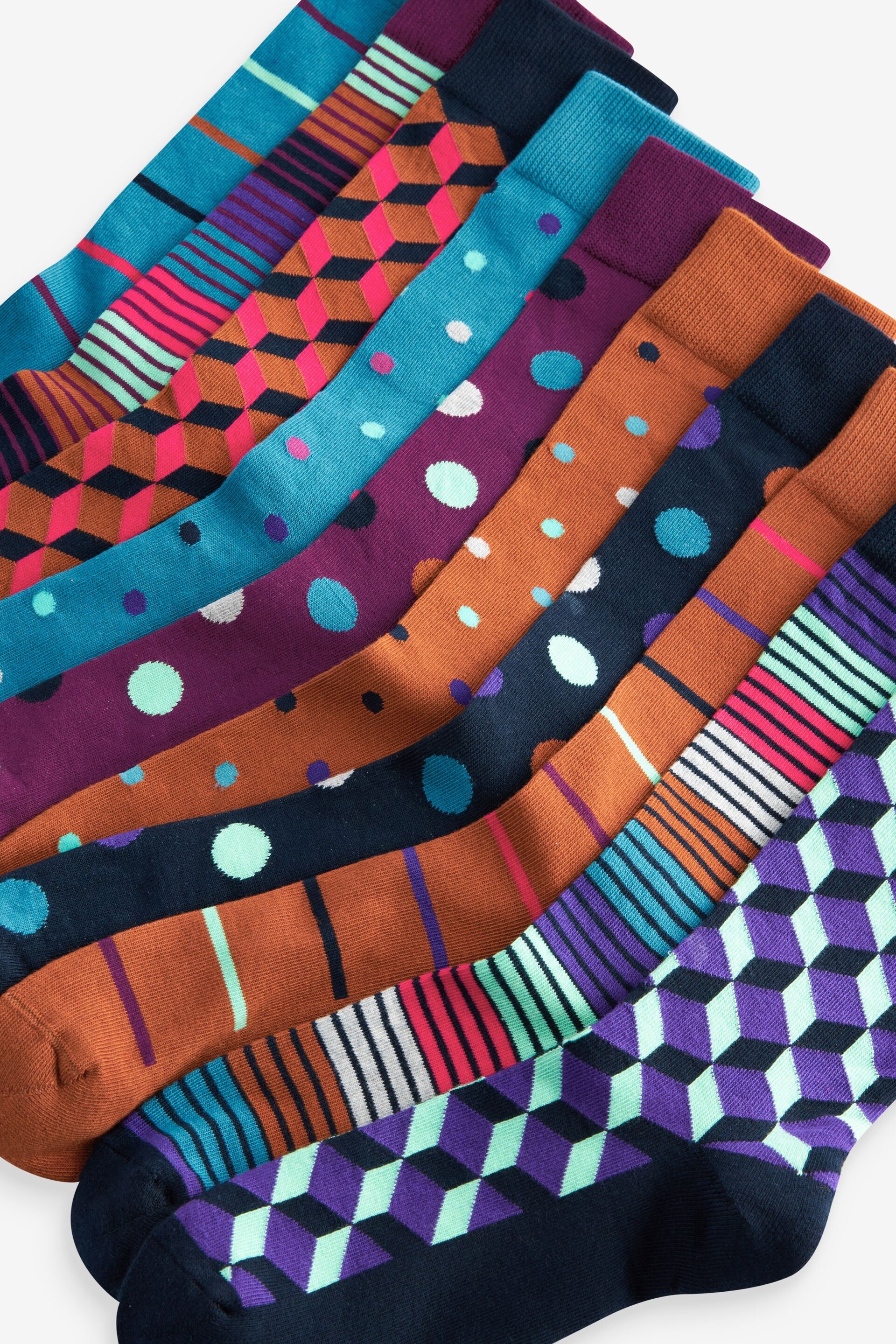 Bright Geo Pattern 10 Pack Cushioned Sole Comfort Socks - Image 12 of 12