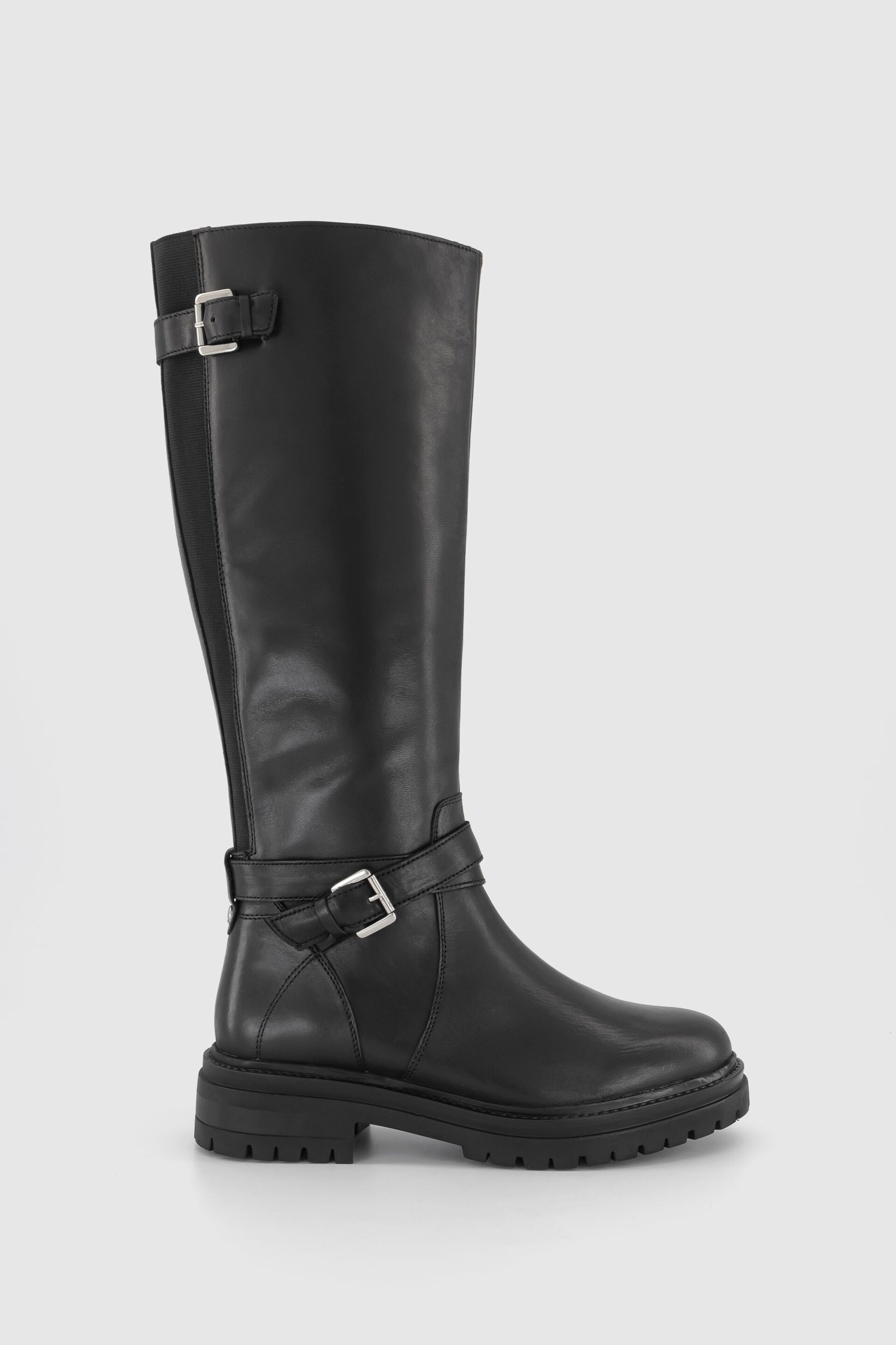 Office Black Leather Buckle Strap Krissy Knee High Rider Boots - Image 1 of 5
