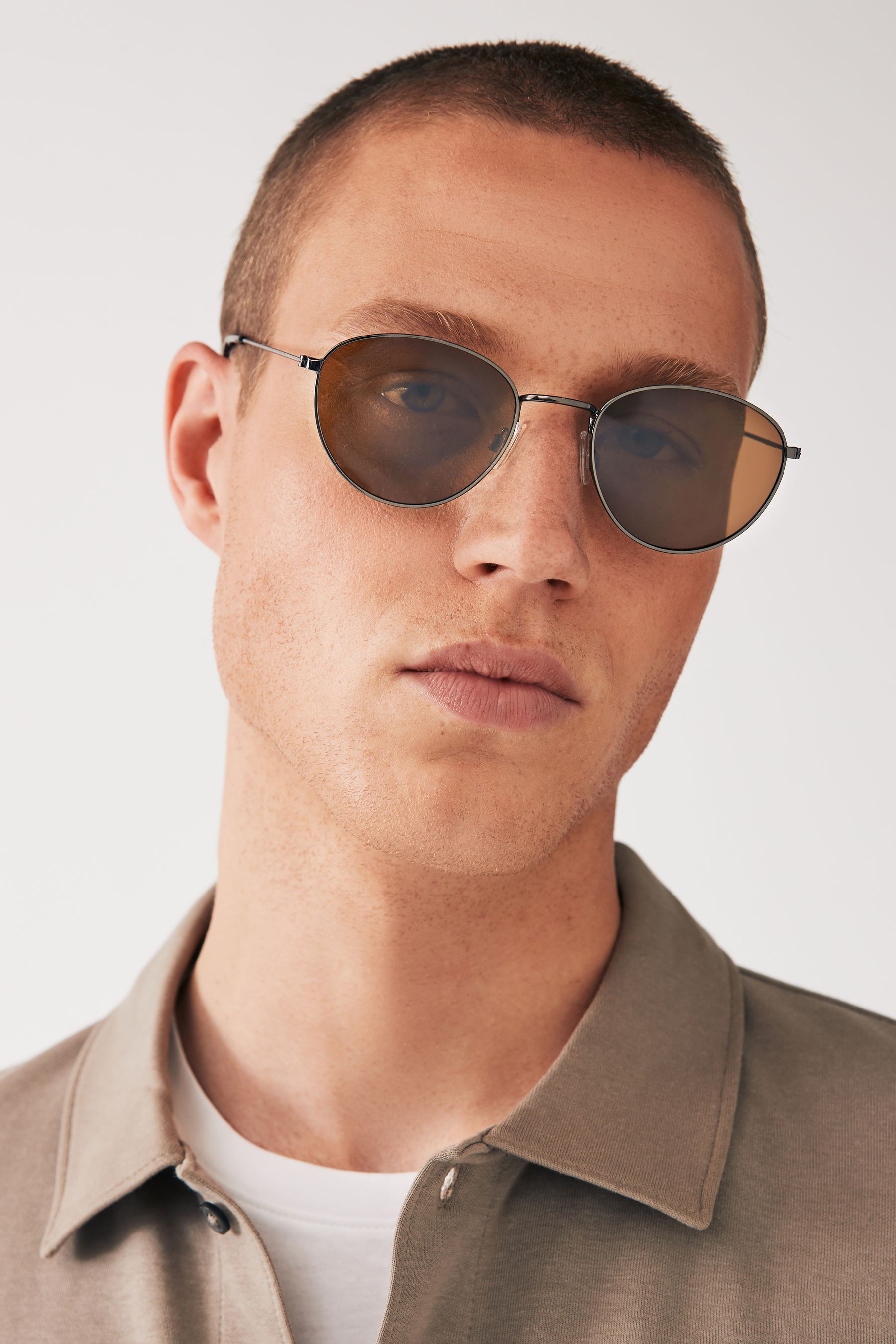 Buy Gun Metal and Brown Round Polarised Sunglasses from Next Singapore