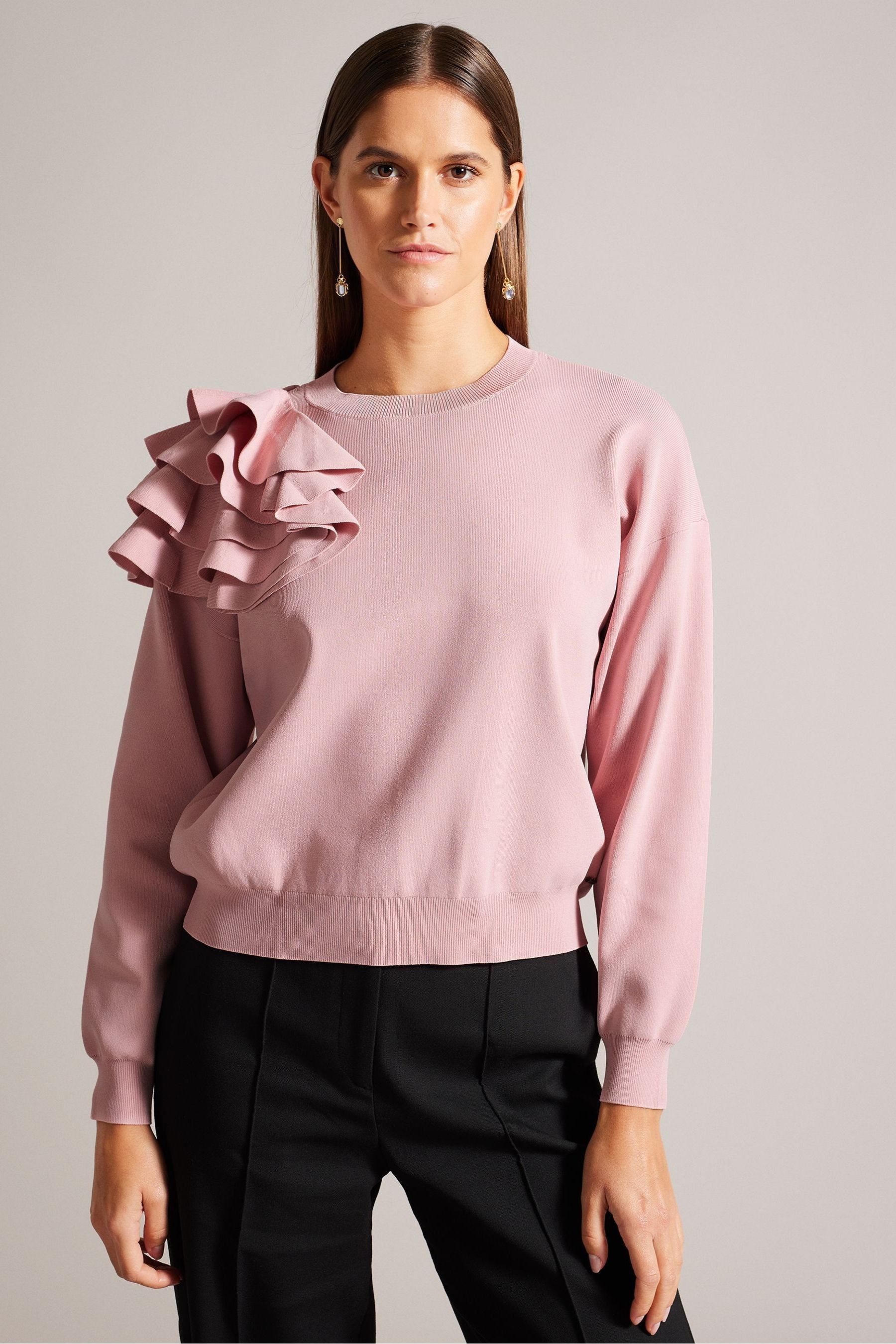 Buy Ted Baker Pink Debroh Easy Fit Sweater With Ruffles from Next Luxembourg
