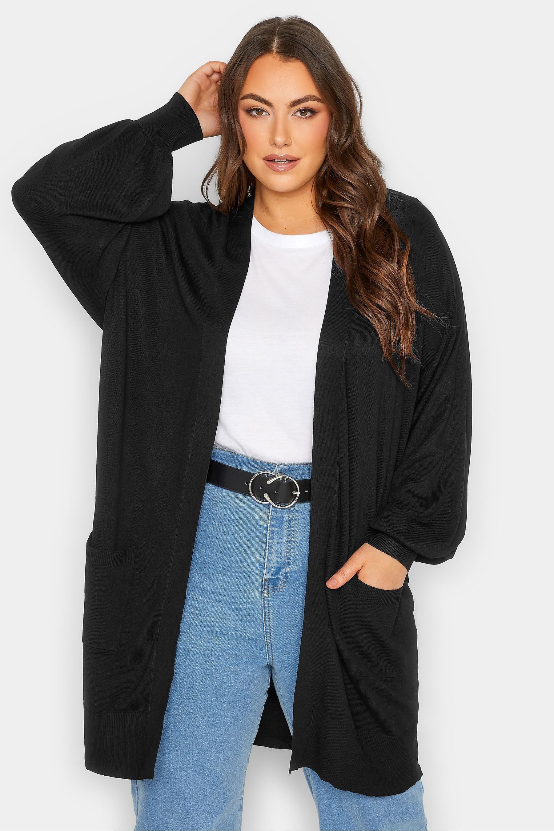 Buy Yours Curve Black Balloon Sleeve Fine Knit Cardigan from the Next UK online shop