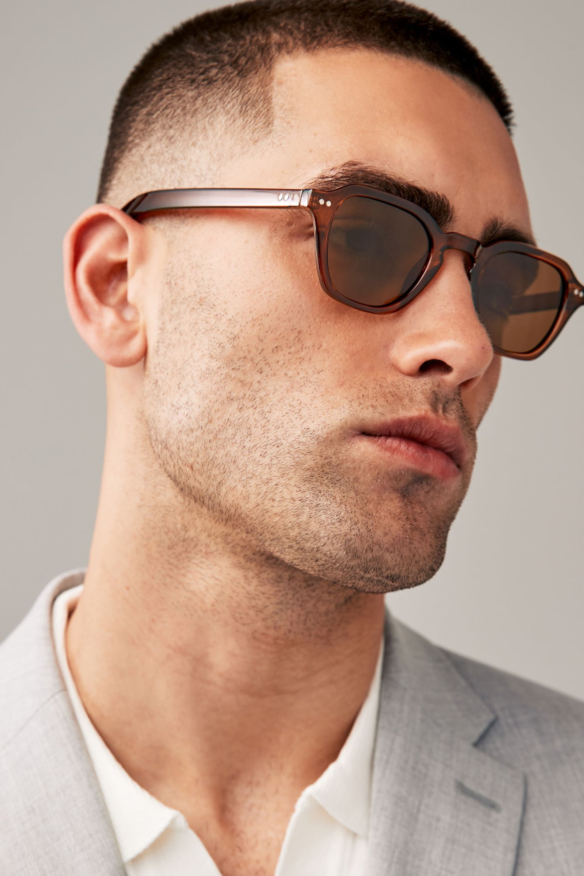 Brown Round Polarised Sunglasses - Image 1 of 3