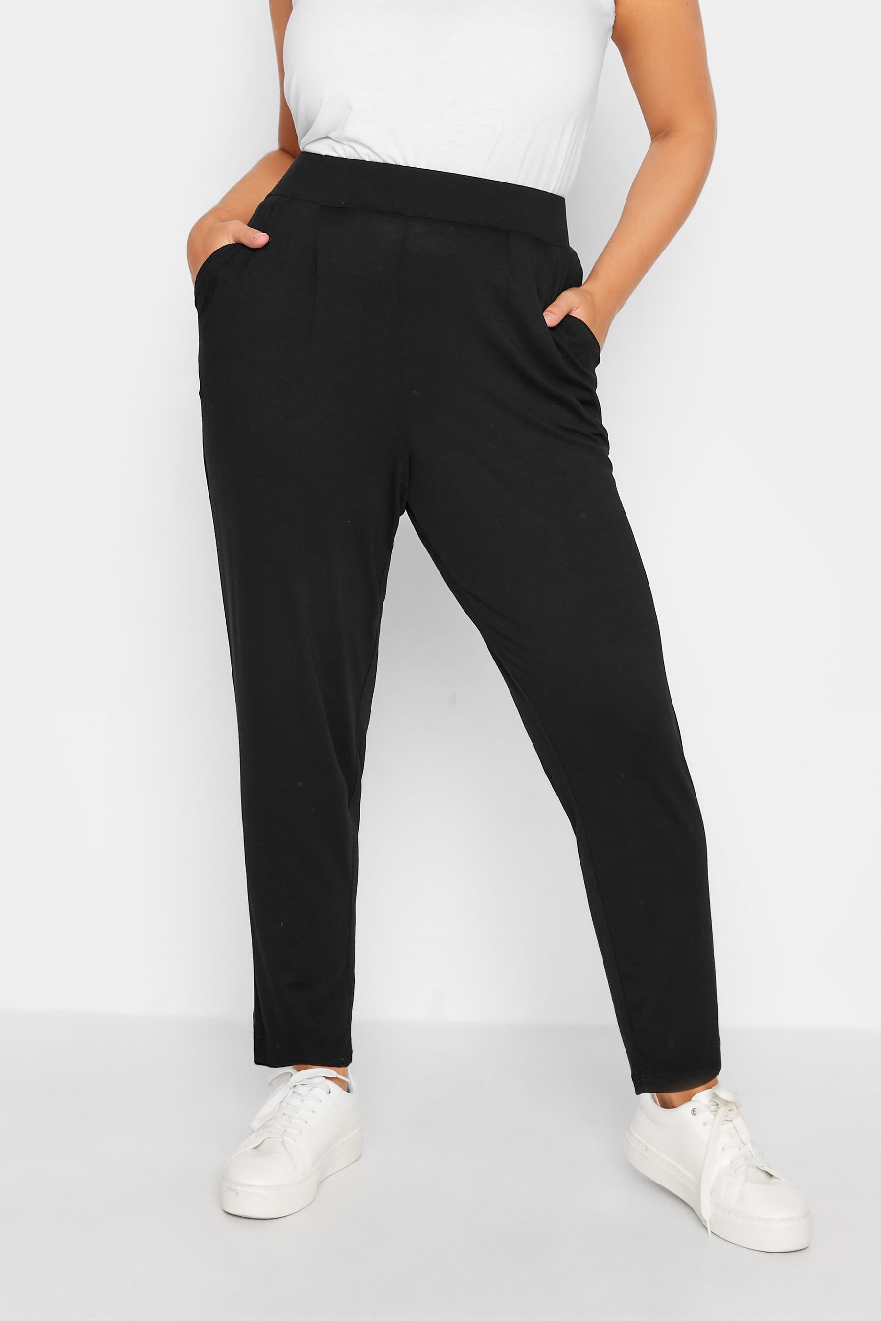 Buy Yours Curve Black Double Pleat Stretch Jersey Joggers from the Next UK online shop