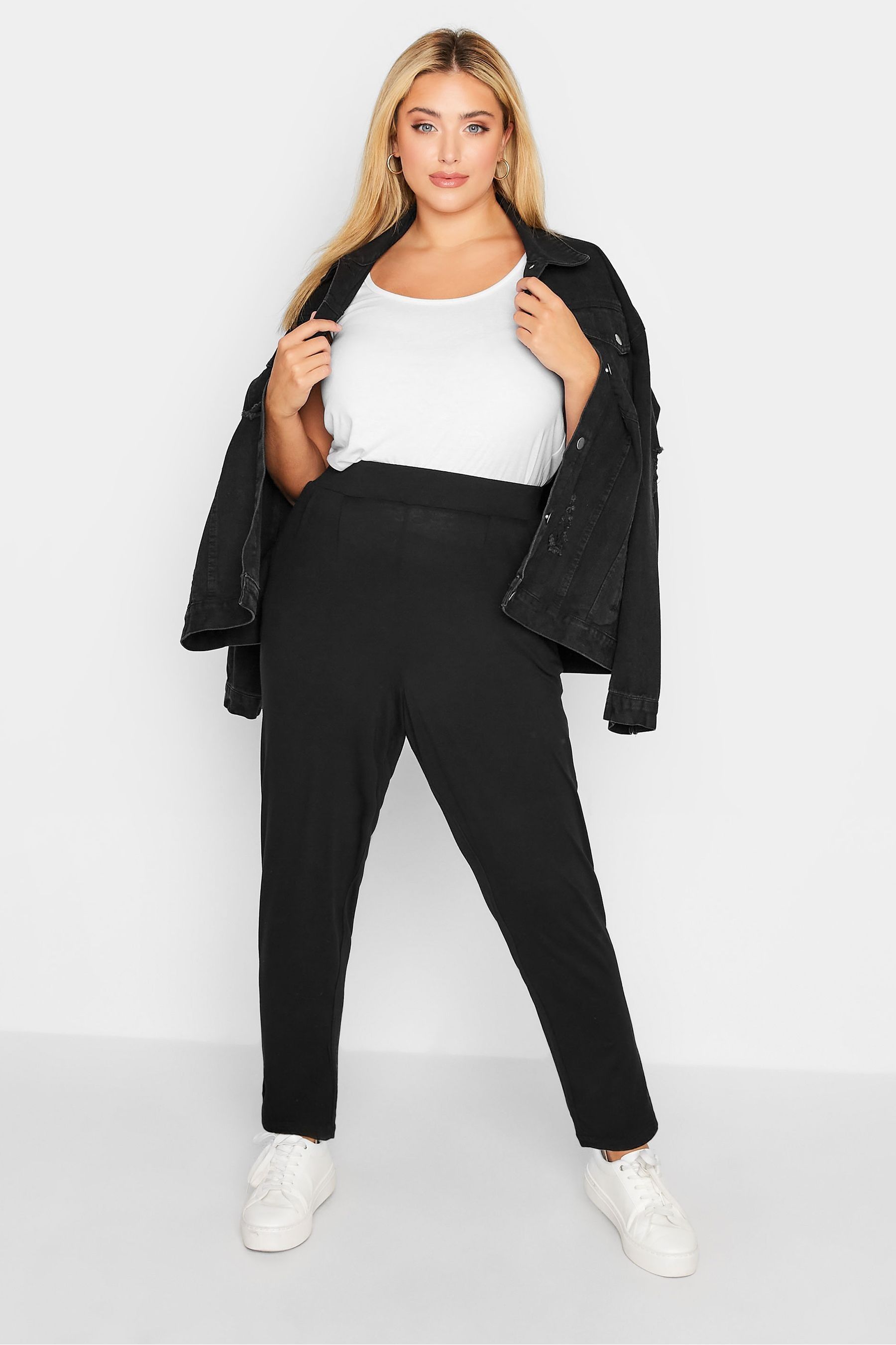 Buy Yours Curve Black Double Pleat Stretch Jersey Joggers from the Next UK online shop