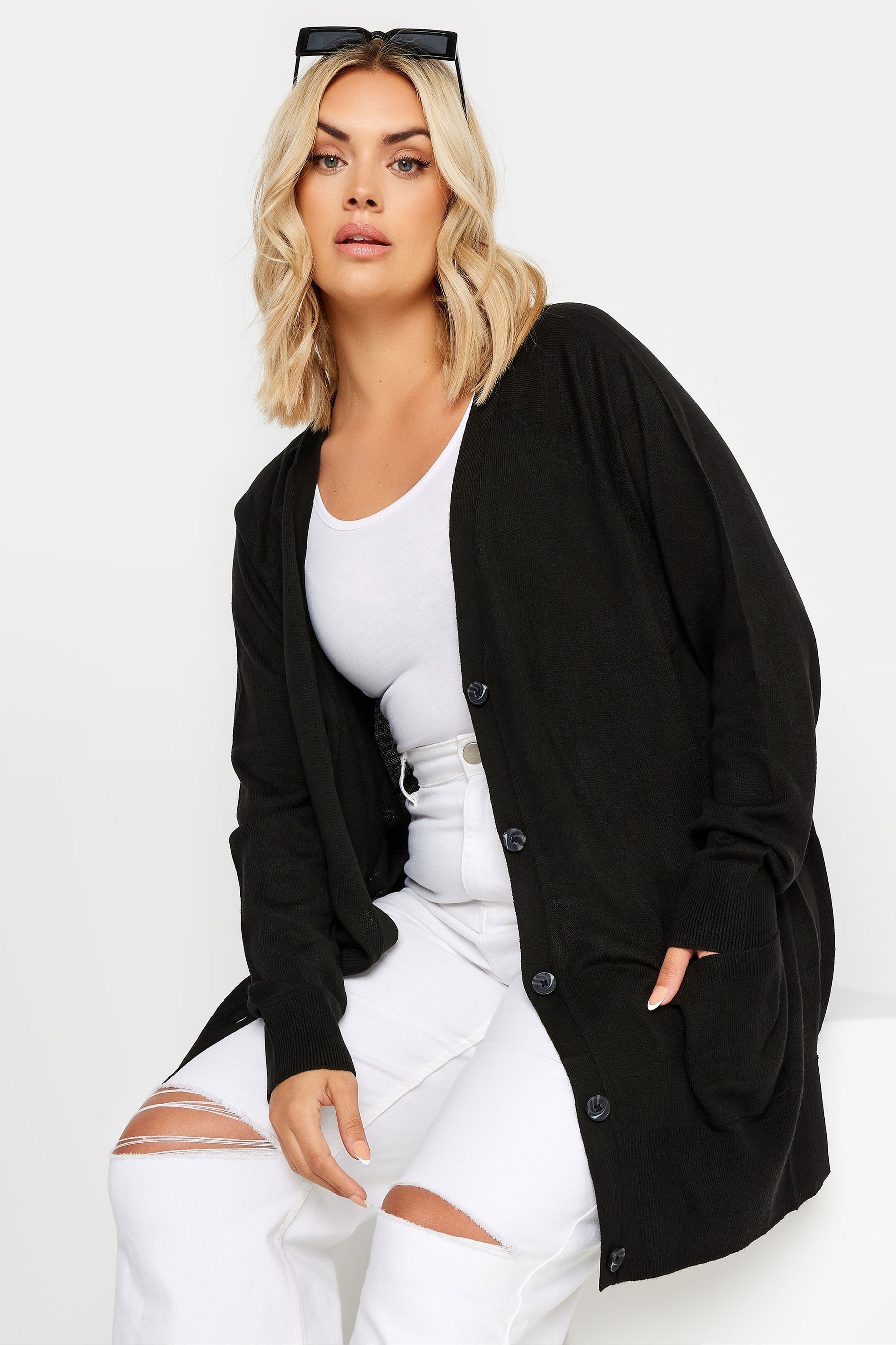 Yours Curve Black Boyfriend Button Through Cardigan