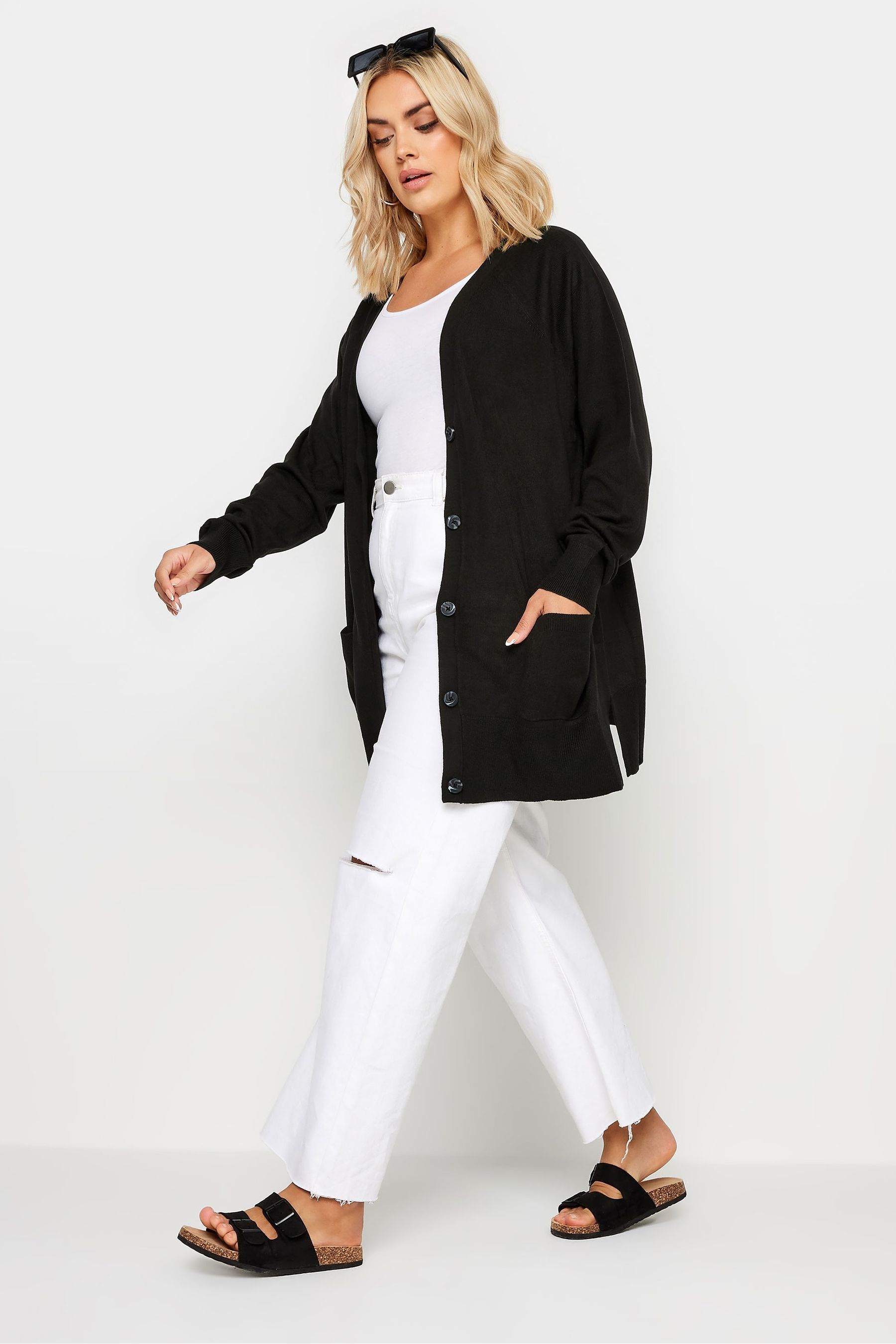 Buy Yours Curve Black Boyfriend Button Through Cardigan from the Next UK online shop
