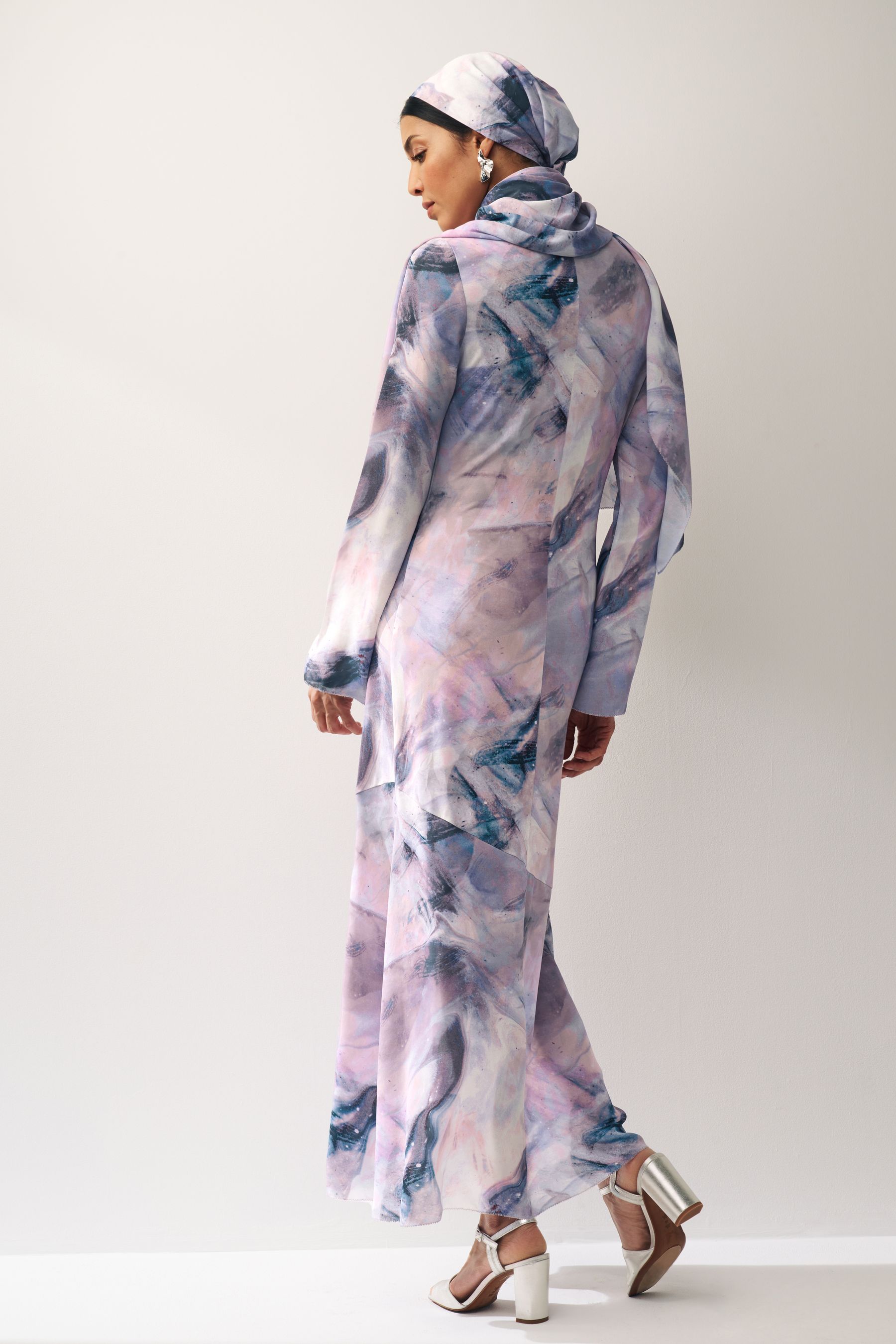 Purple print maxi dress deals