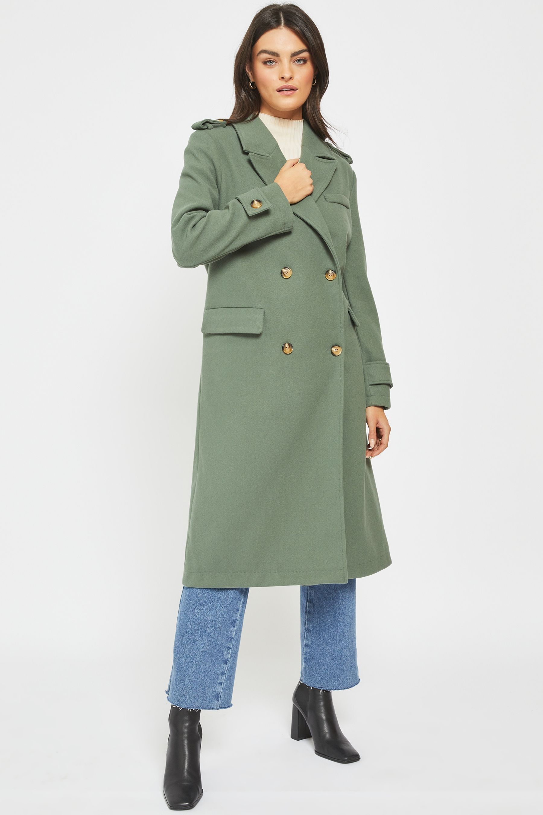Buy NOISY MAY Green Double Breasted Tailored Trench Coat from Next Luxembourg