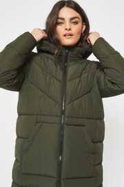 NOISY MAY Green Maxi Length Padded Quilted Hooded Coat - Image 4 of 6