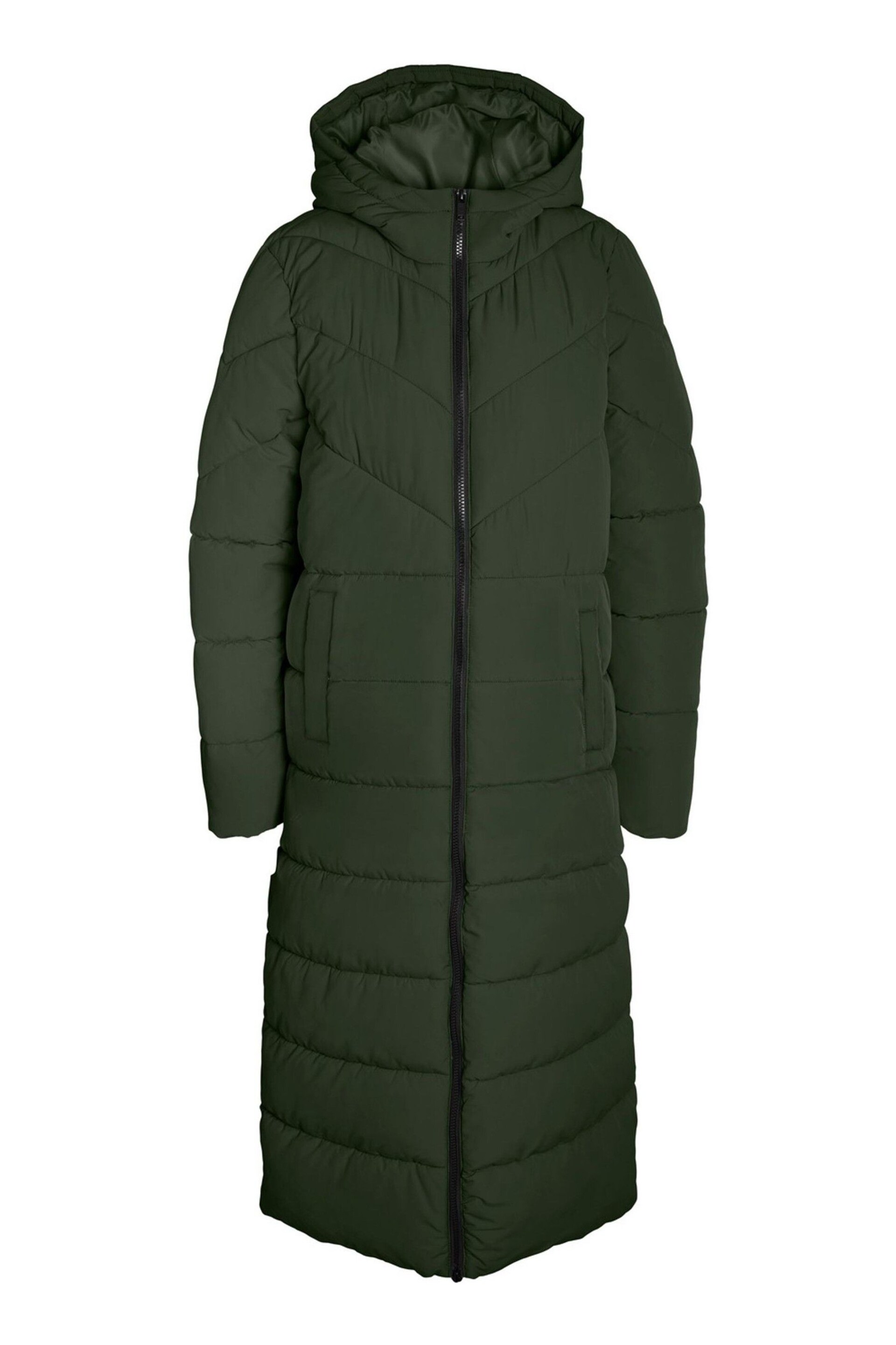 NOISY MAY Green Maxi Length Padded Quilted Hooded Coat - Image 6 of 6