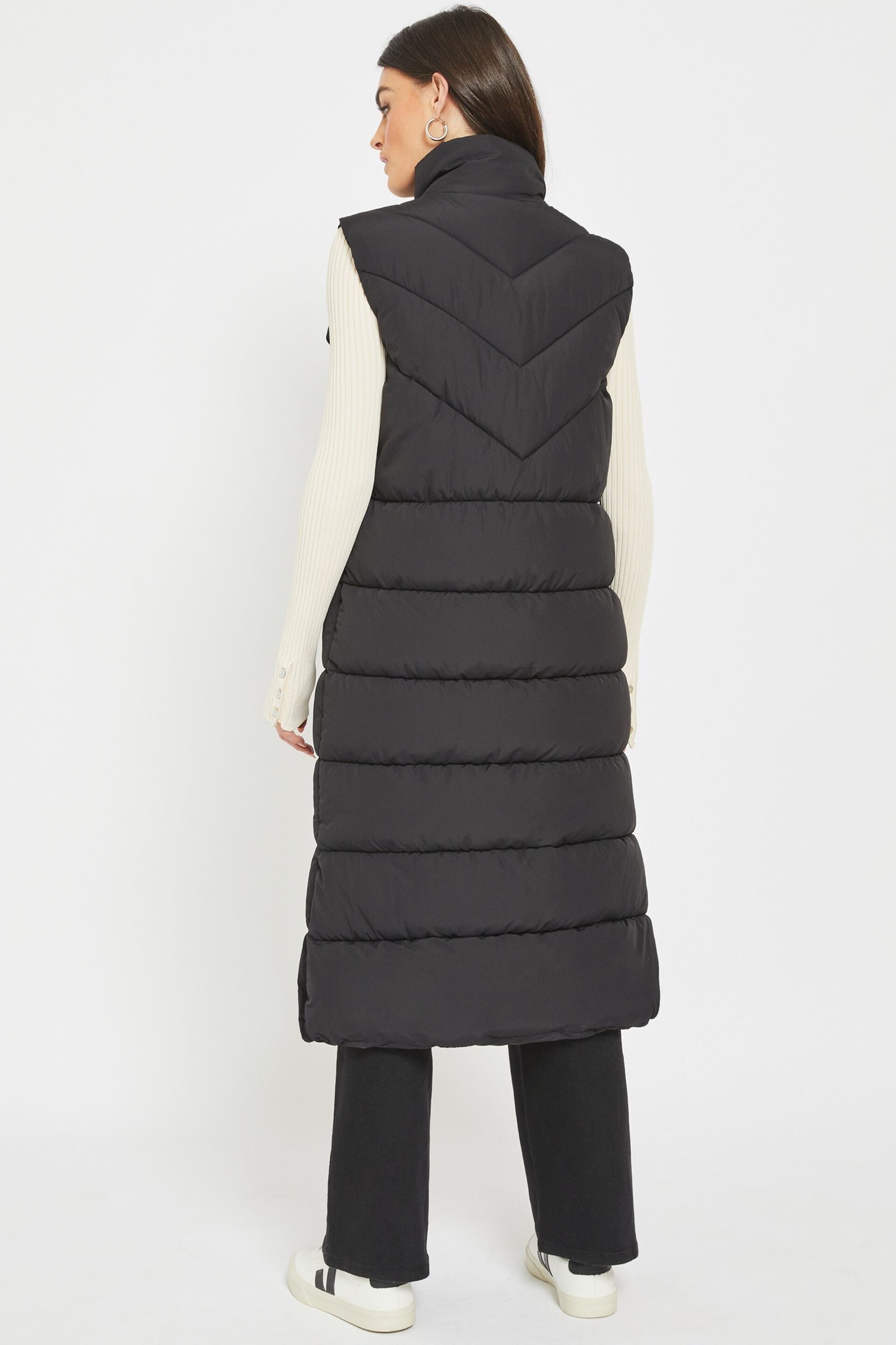NOISY MAY Black Maxi Length Padded Quilted Collarless Gilet - Image 3 of 5