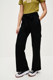 Black Slinky Stretch Wide Leg Belted High Waist Utility Cargo Trousers - Image 4 of 7
