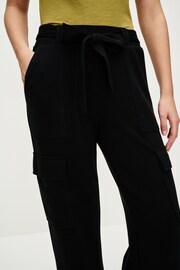 Black Slinky Stretch Wide Leg Belted High Waist Utility Cargo Trousers - Image 5 of 7