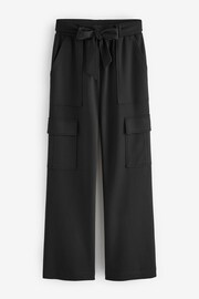 Black Slinky Stretch Wide Leg Belted High Waist Utility Cargo Trousers - Image 7 of 7