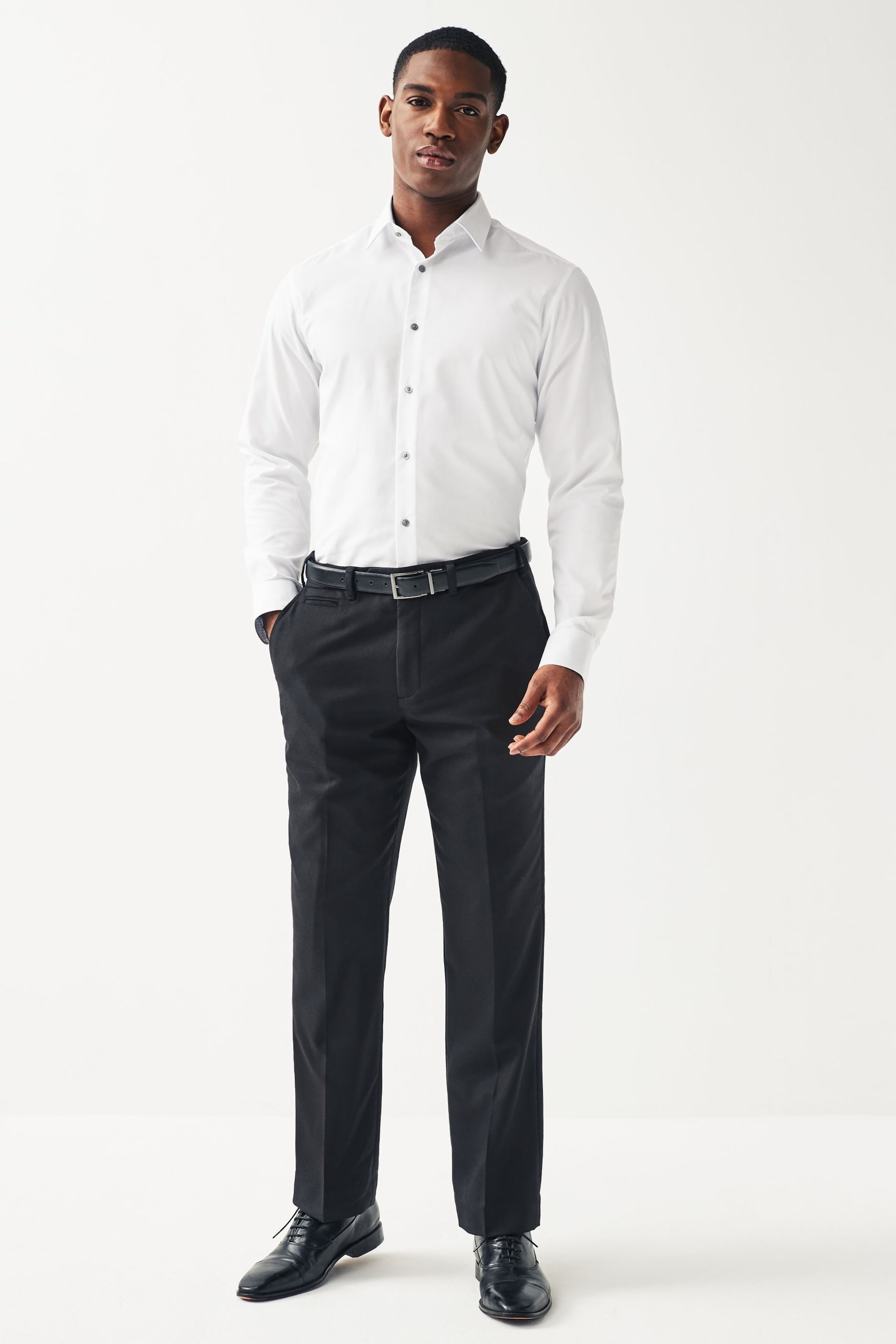 White Slim Fit Trimmed Easy Care Single Cuff Shirt - Image 2 of 6