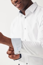 White Slim Fit Trimmed Easy Care Single Cuff Shirt - Image 4 of 6