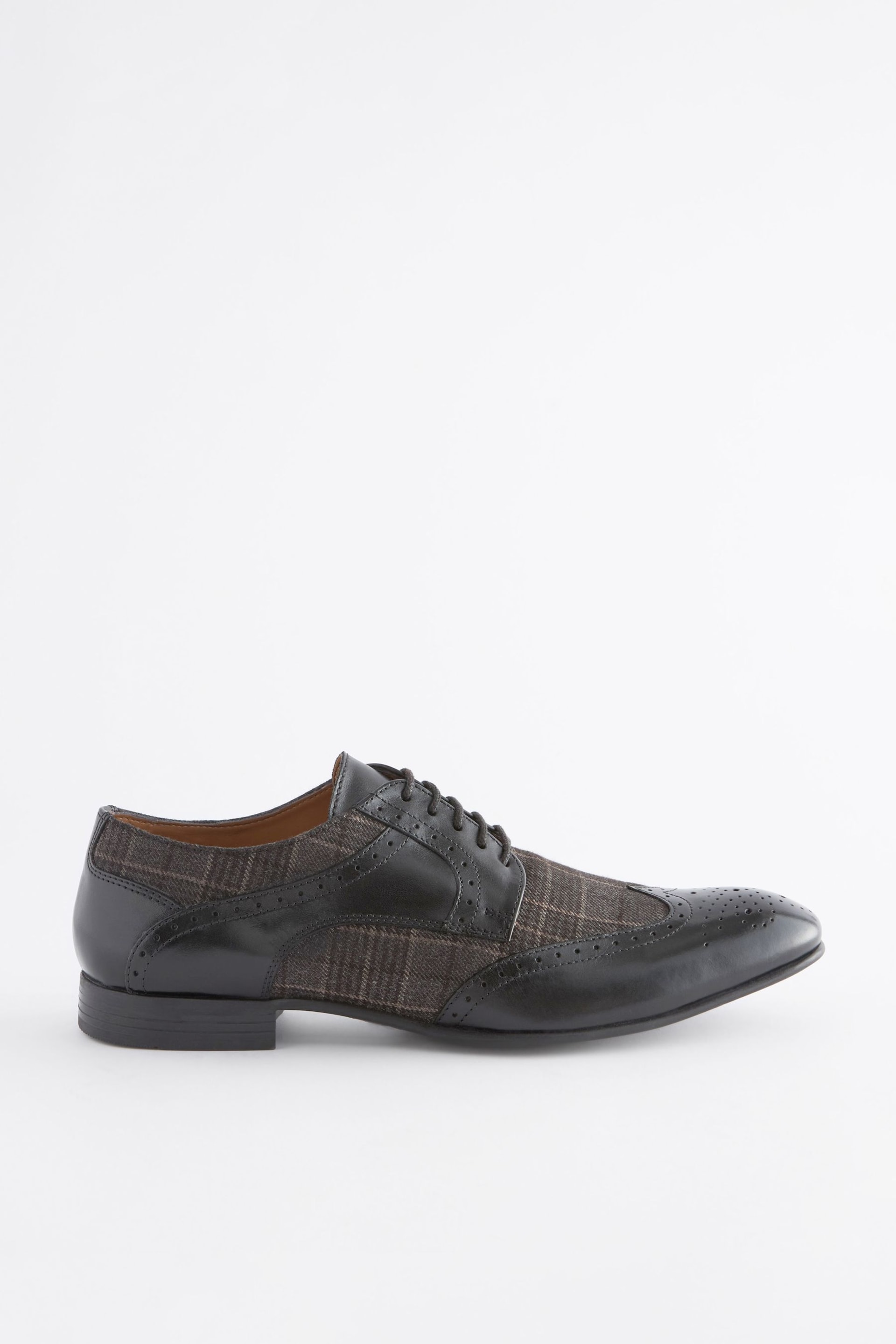 Black Leather & Check Brogue Shoes - Image 3 of 7