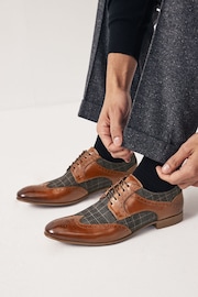 Tan Brown Leather & Check Brogue Shoes - Image 1 of 7