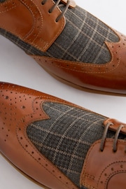 Tan Brown Leather & Check Brogue Shoes - Image 6 of 7