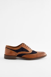 Tan/Navy Leather Contrast Panel Brogue Shoes - Image 2 of 6