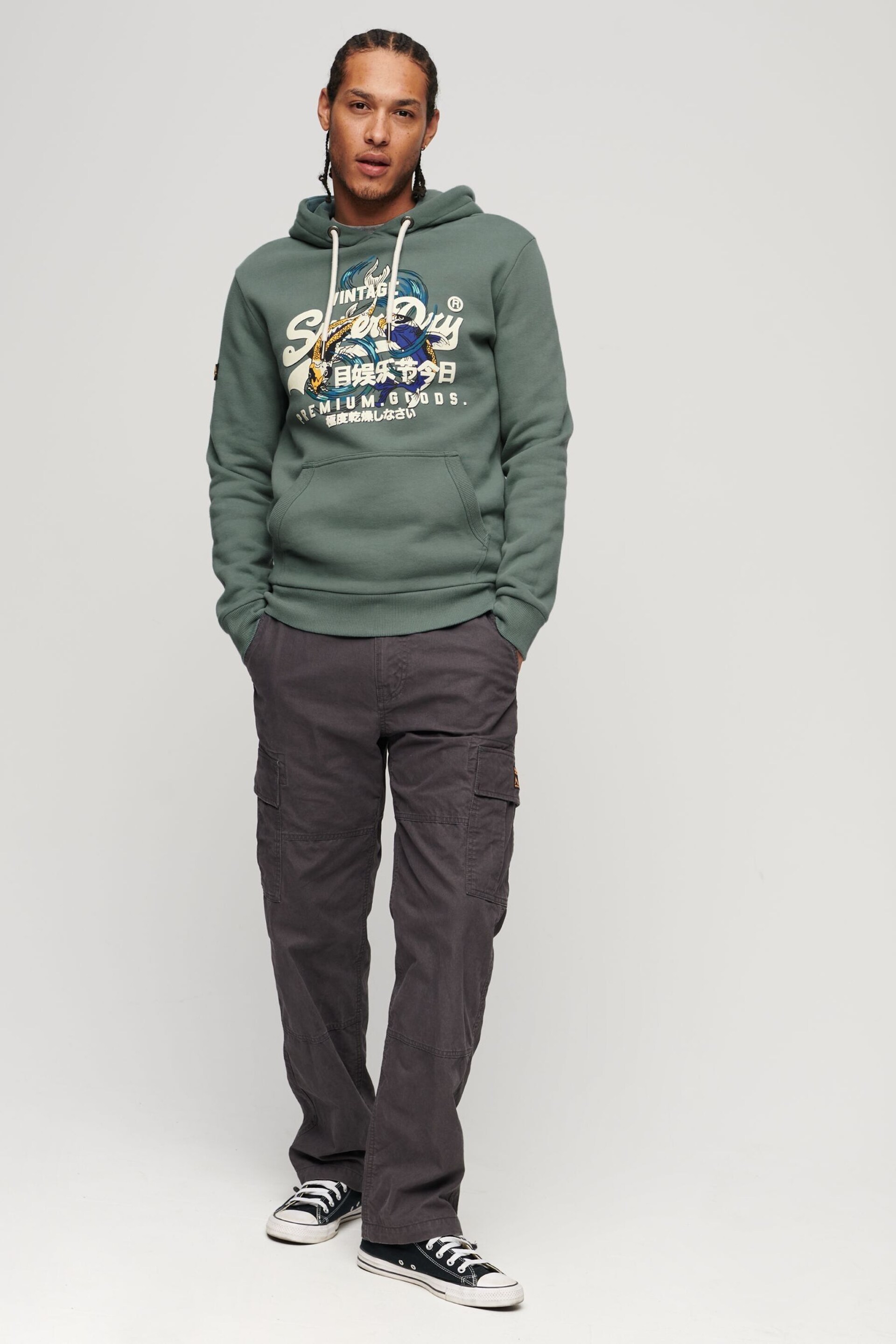 Superdry Green Japanese Vintage Logo Graphic Hoodie - Image 2 of 4