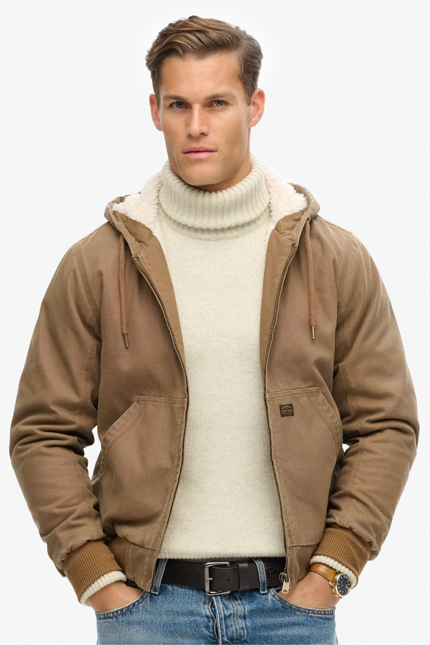 Buy Superdry Brown Vintage Workwear Hooded Bomber Jacket from Next Ireland