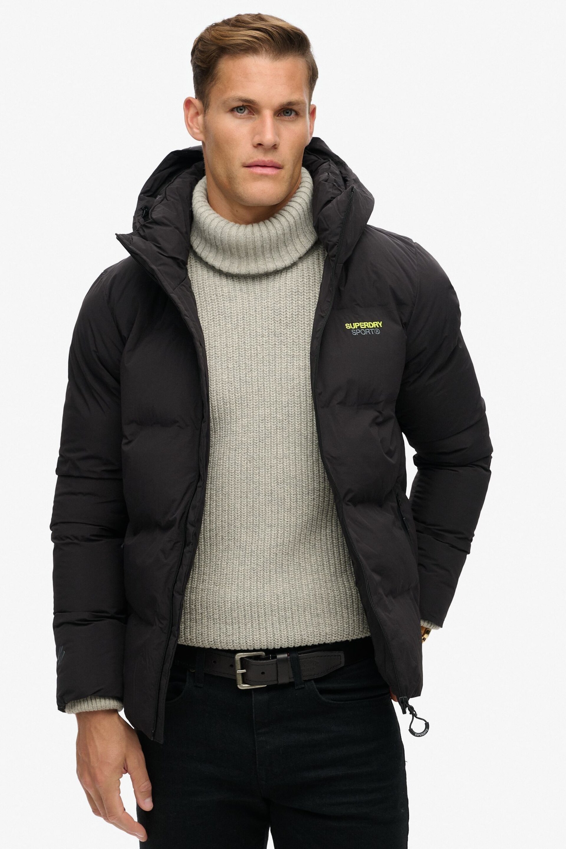 Superdry Black Hooded Boxy Puffer Jacket - Image 1 of 5