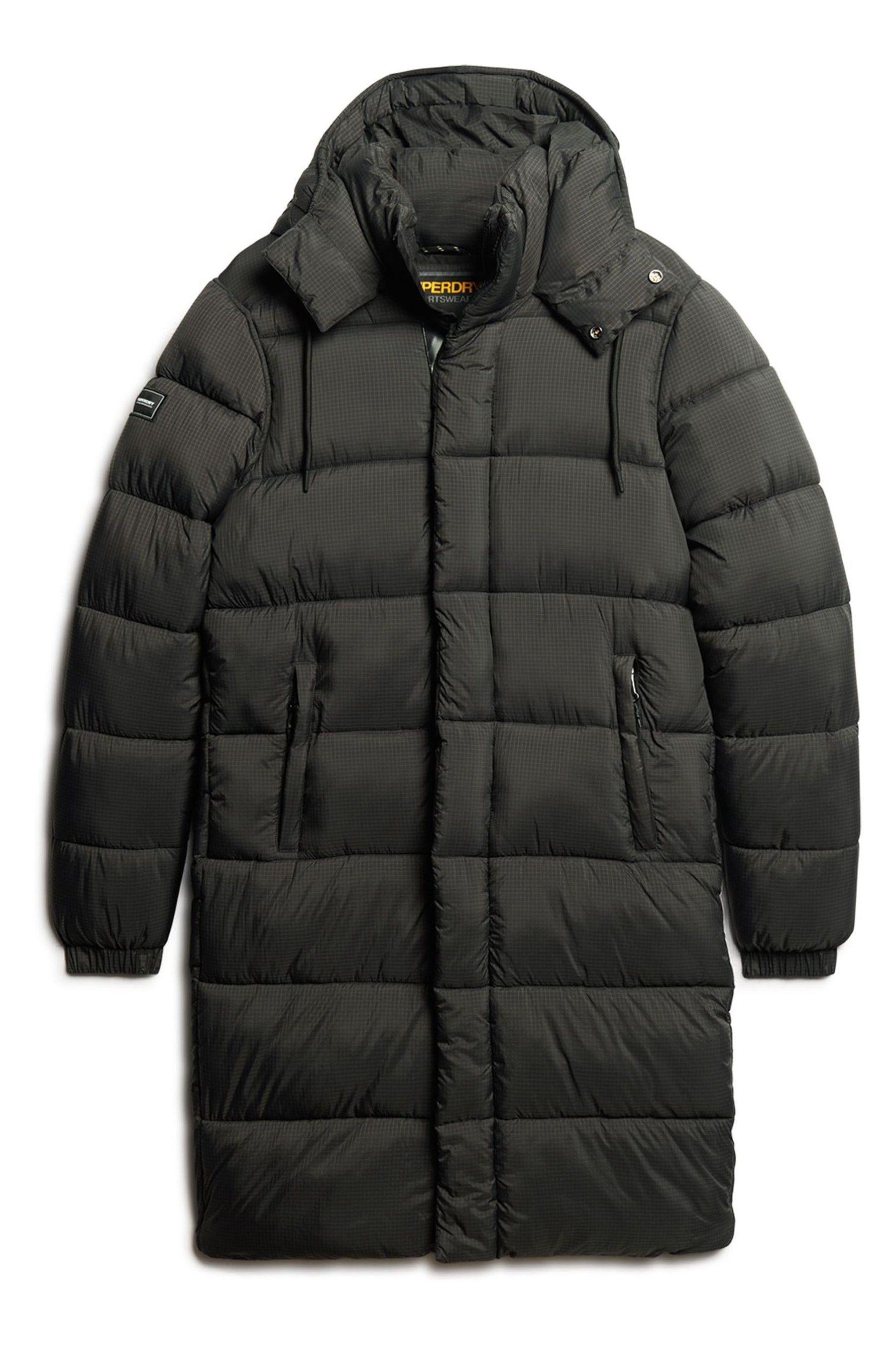 Superdry Black Ripstop Longline Puffer Coat Jacket Small Mens