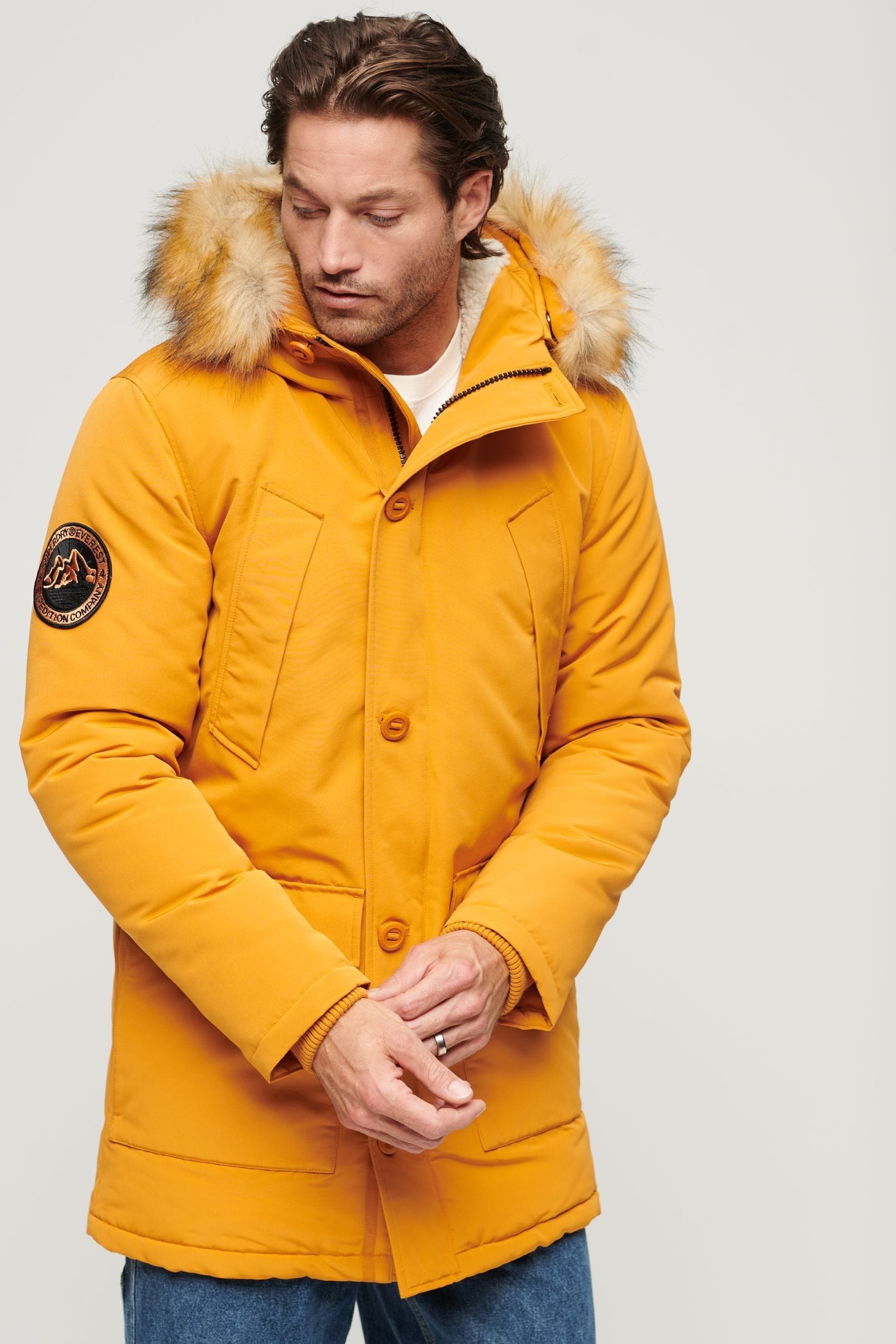 Mustard coat black fur hood on sale