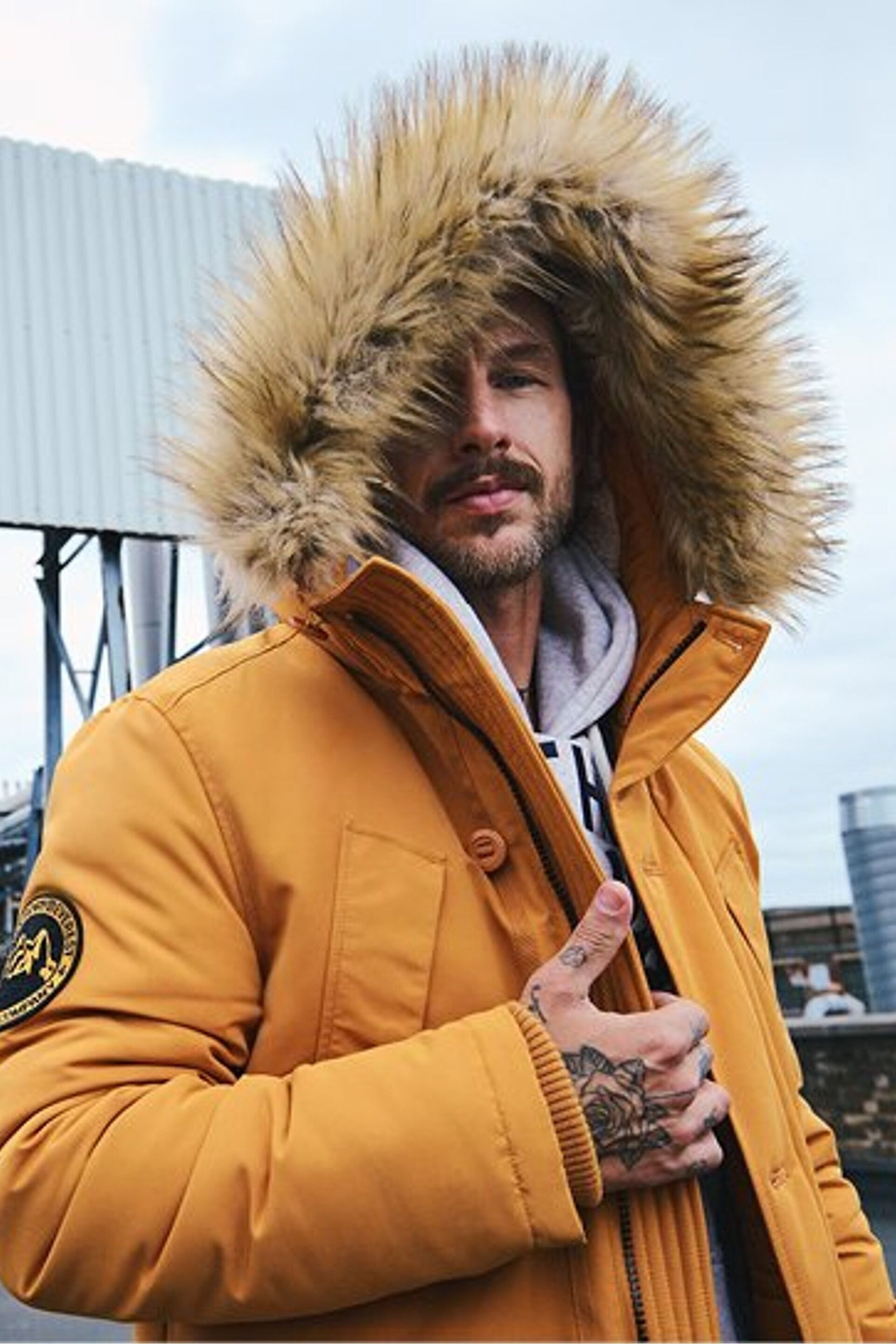 Superdry Yellow Everest Faux Fur Hooded Parka Coat - Image 1 of 3