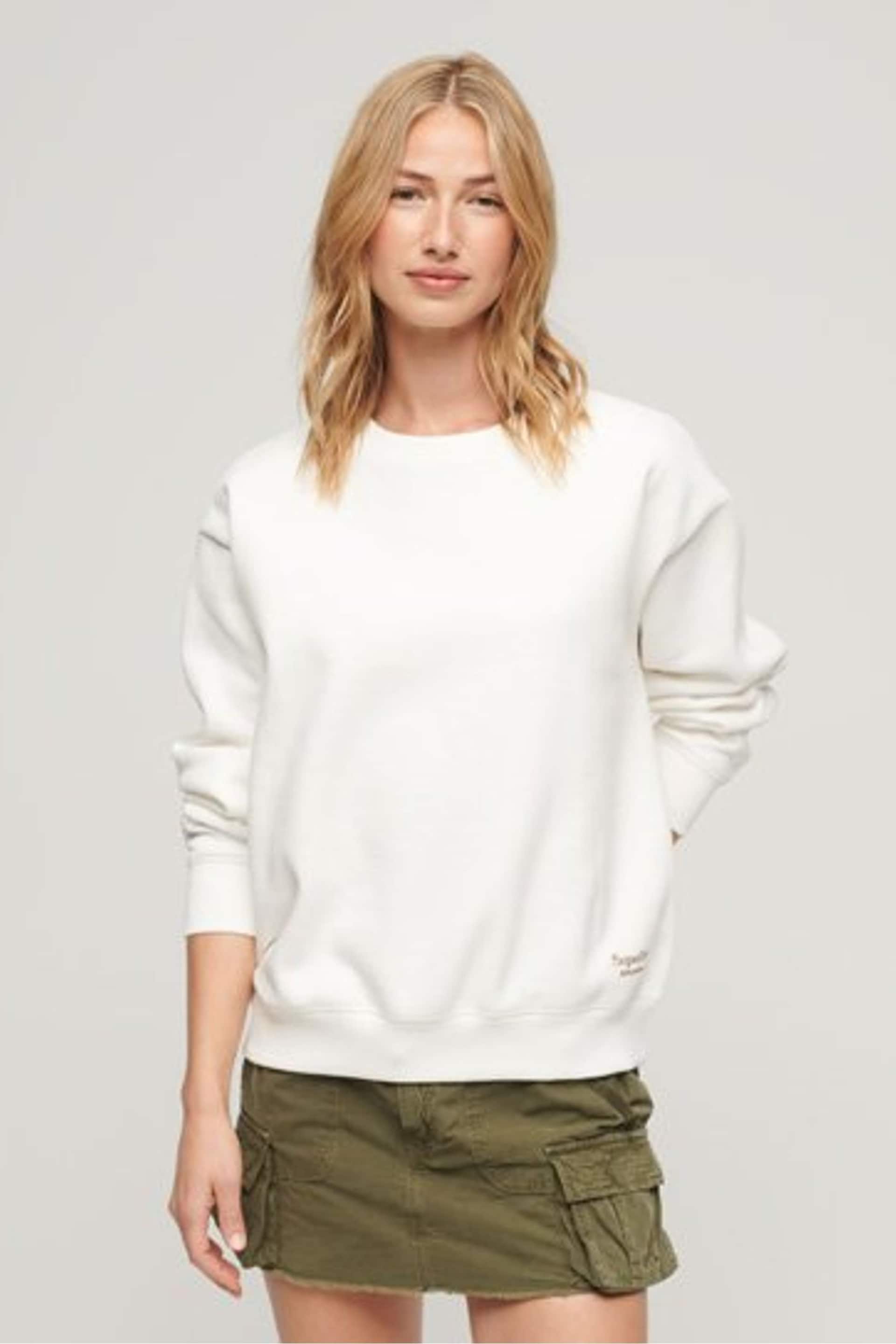 Superdry White Essential Logo Relaxed Fit Sweatshirt - Image 1 of 6