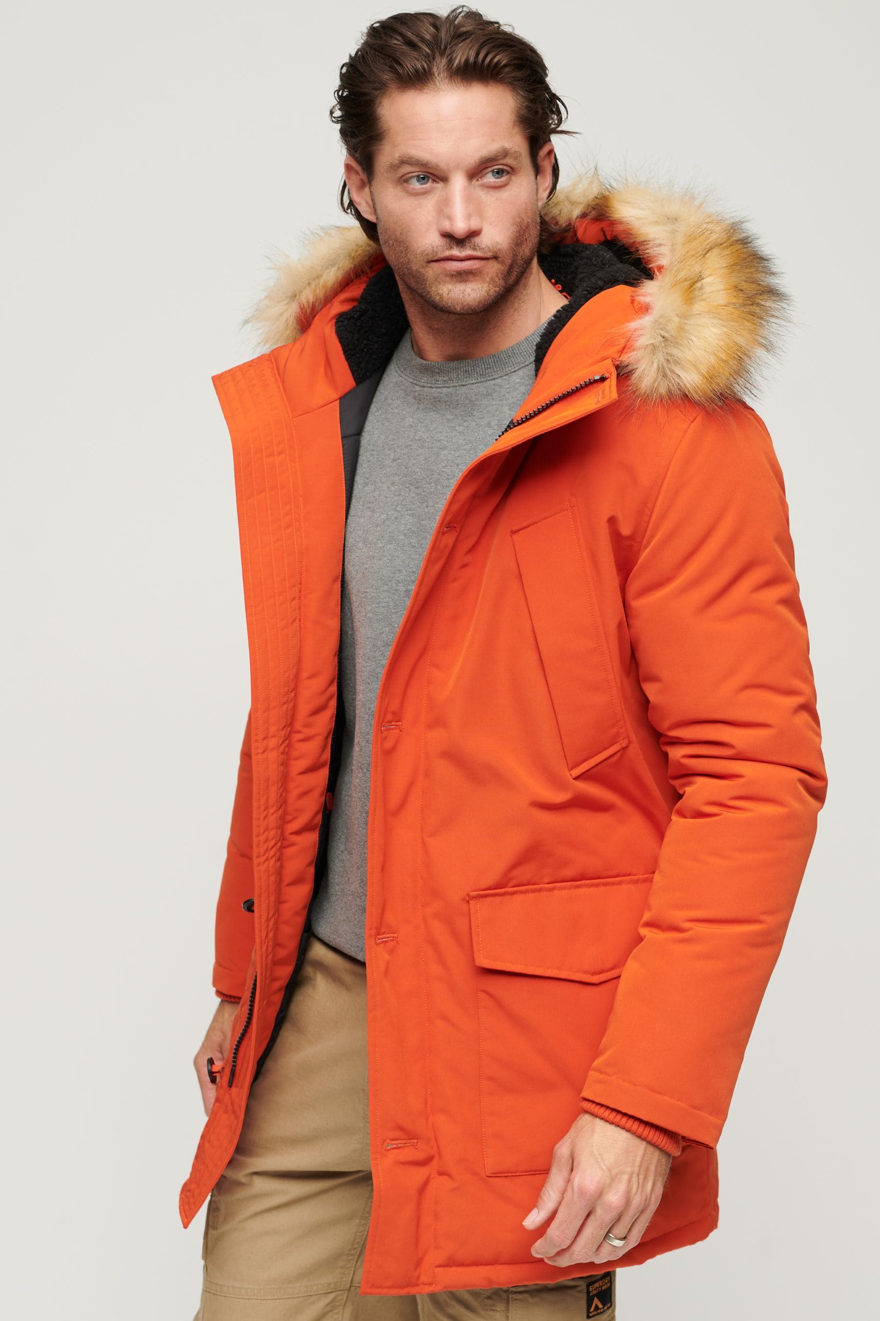 Orange jacket with fur hood shop