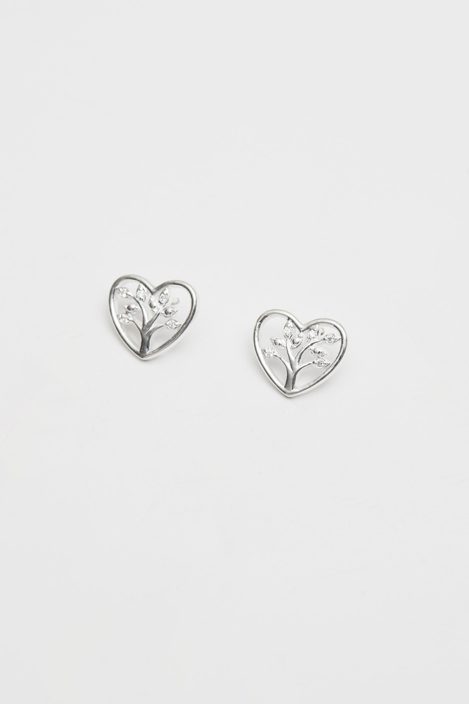 Simply Silver Sterling Silver Tone 925 Tree of Love Heart Stud Earrings - Image 1 of 2