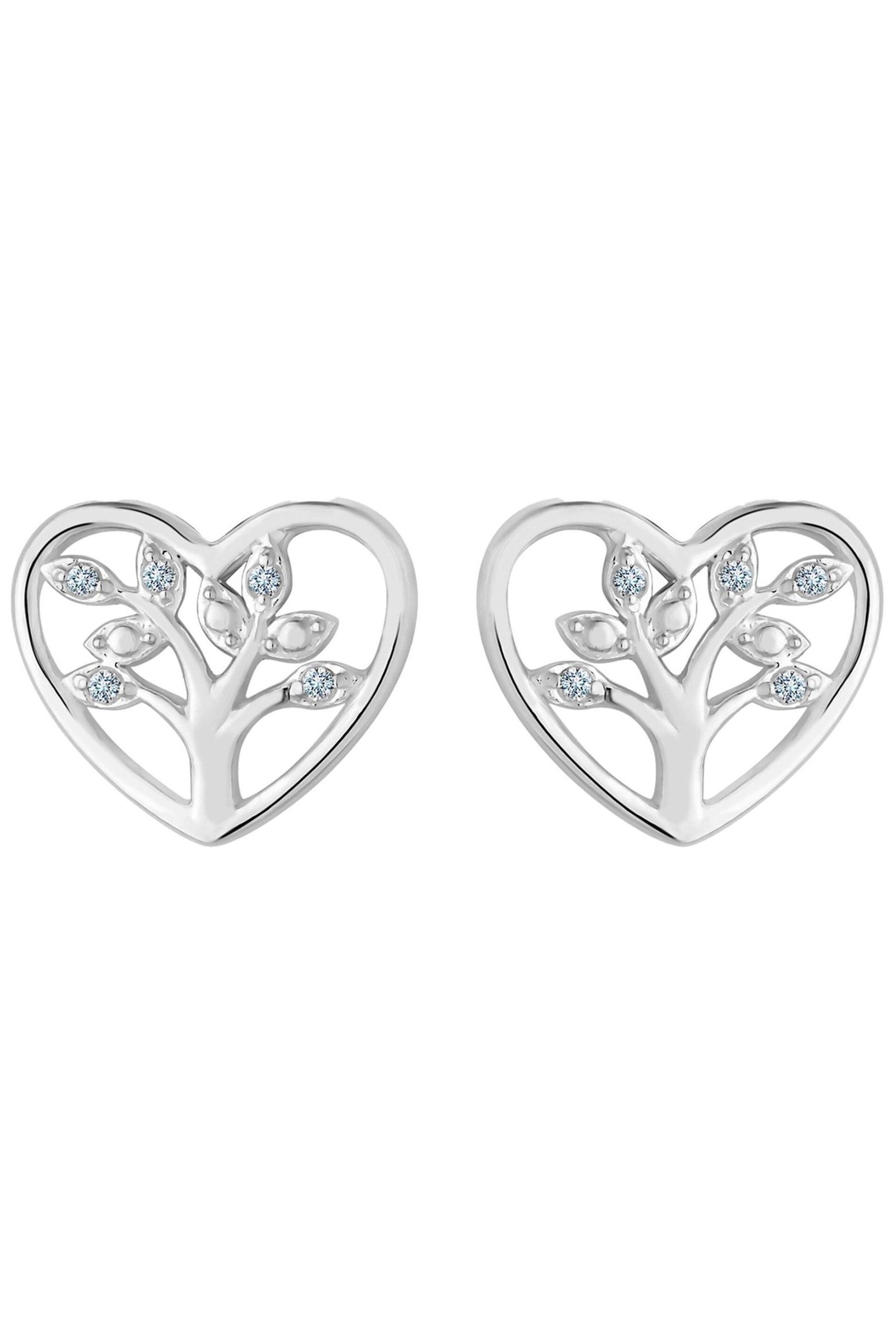 Simply Silver Sterling Silver Tone 925 Tree of Love Heart Stud Earrings - Image 2 of 2