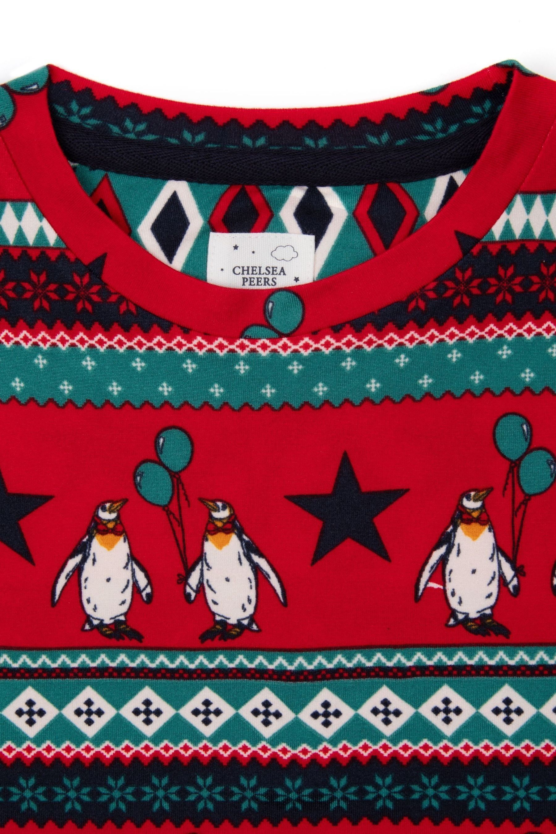 Buy Chelsea Peers Red Kids Recycled Fibre Red Green Carnival Penguin Fair Isle Print Long Pyjama Set from Next Estonia