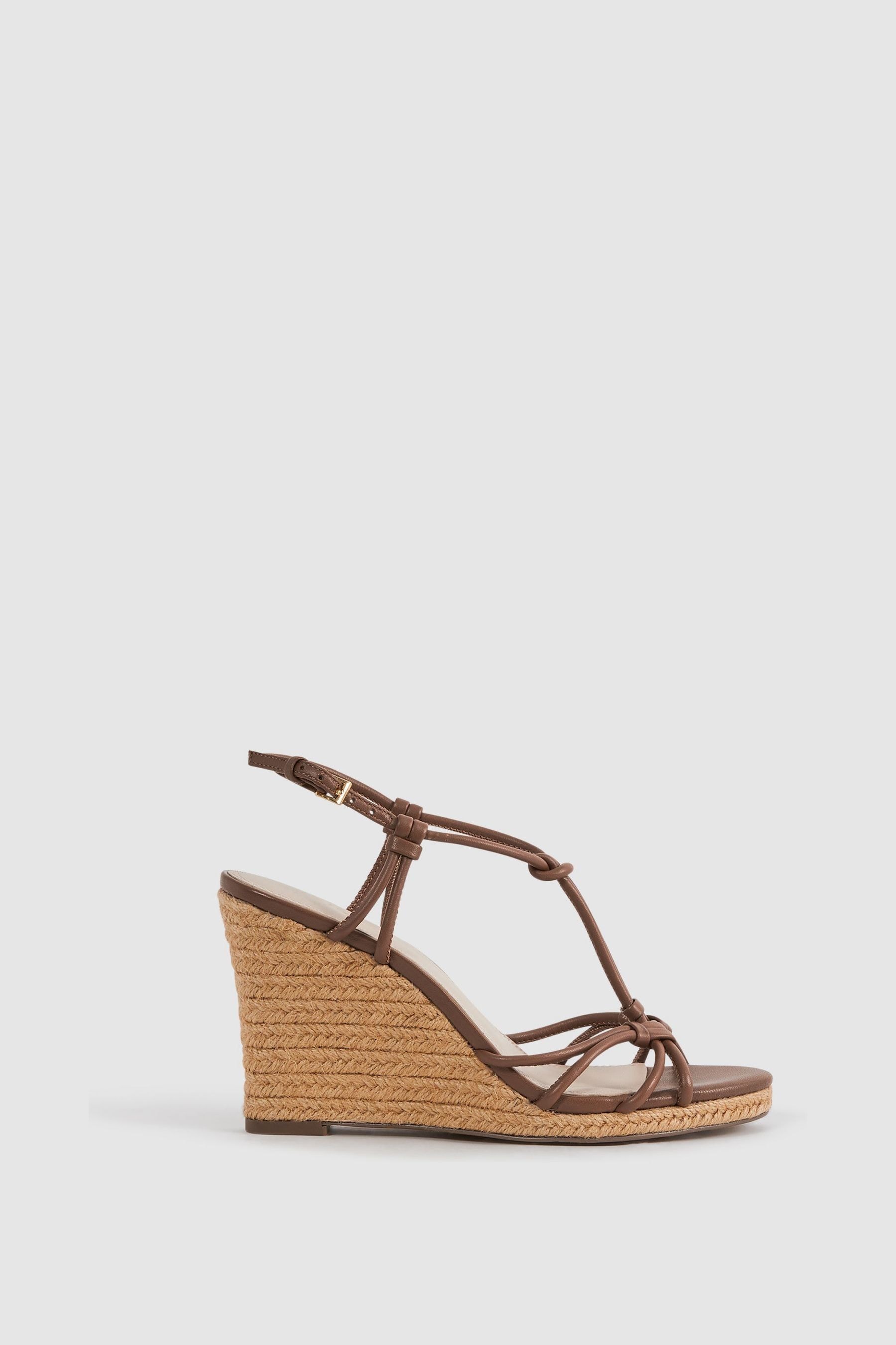 Buy Reiss Tan Isabella Leather Knot Detail Wedge Sandals from Next Oman